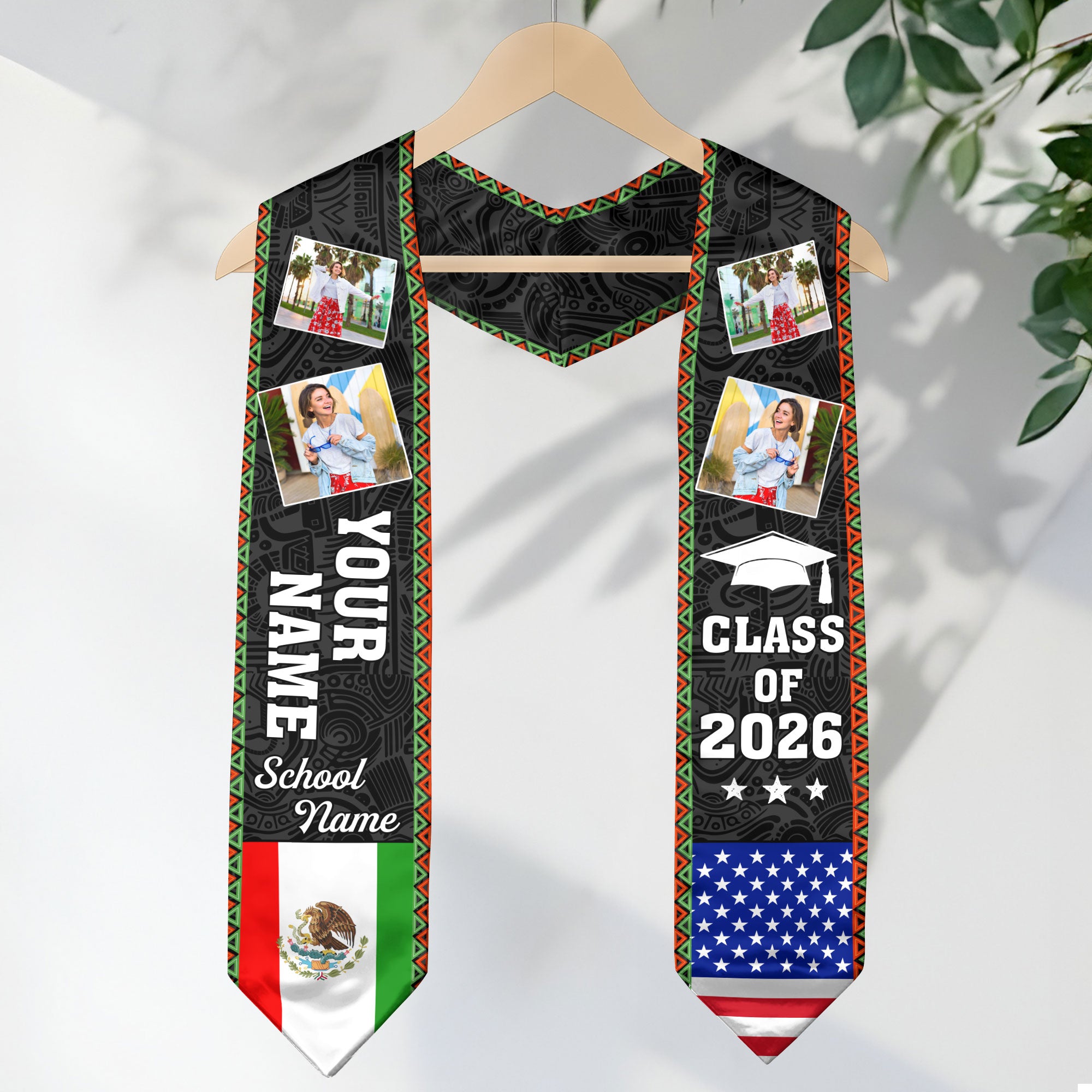 Mexican Flag Graduation Stole 2026, Mexico Sash for Graduation, Name & Year Option