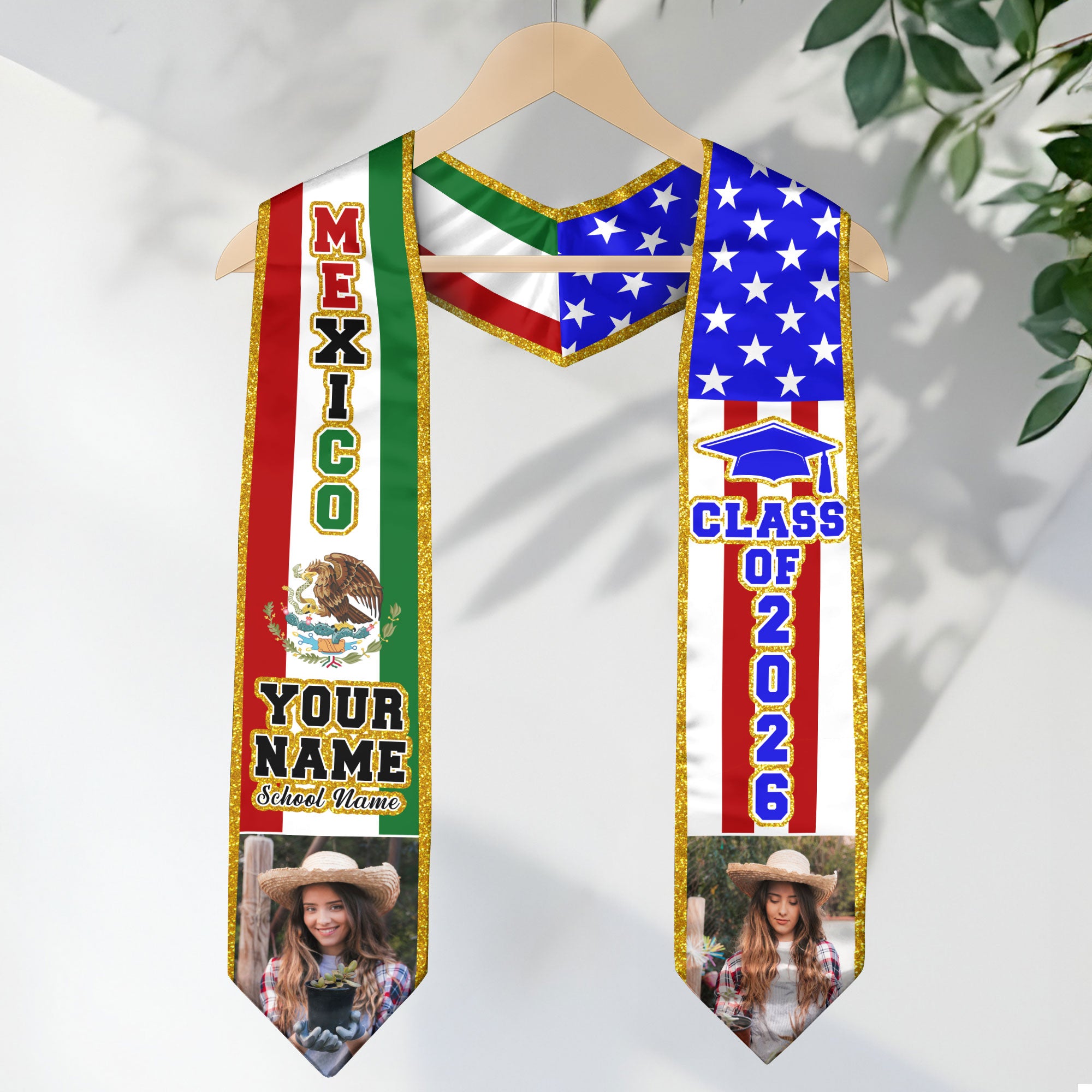 2026 Mexican Flag Stole for Graduation, Mexico Graduation Sash, Personal Detail Option
