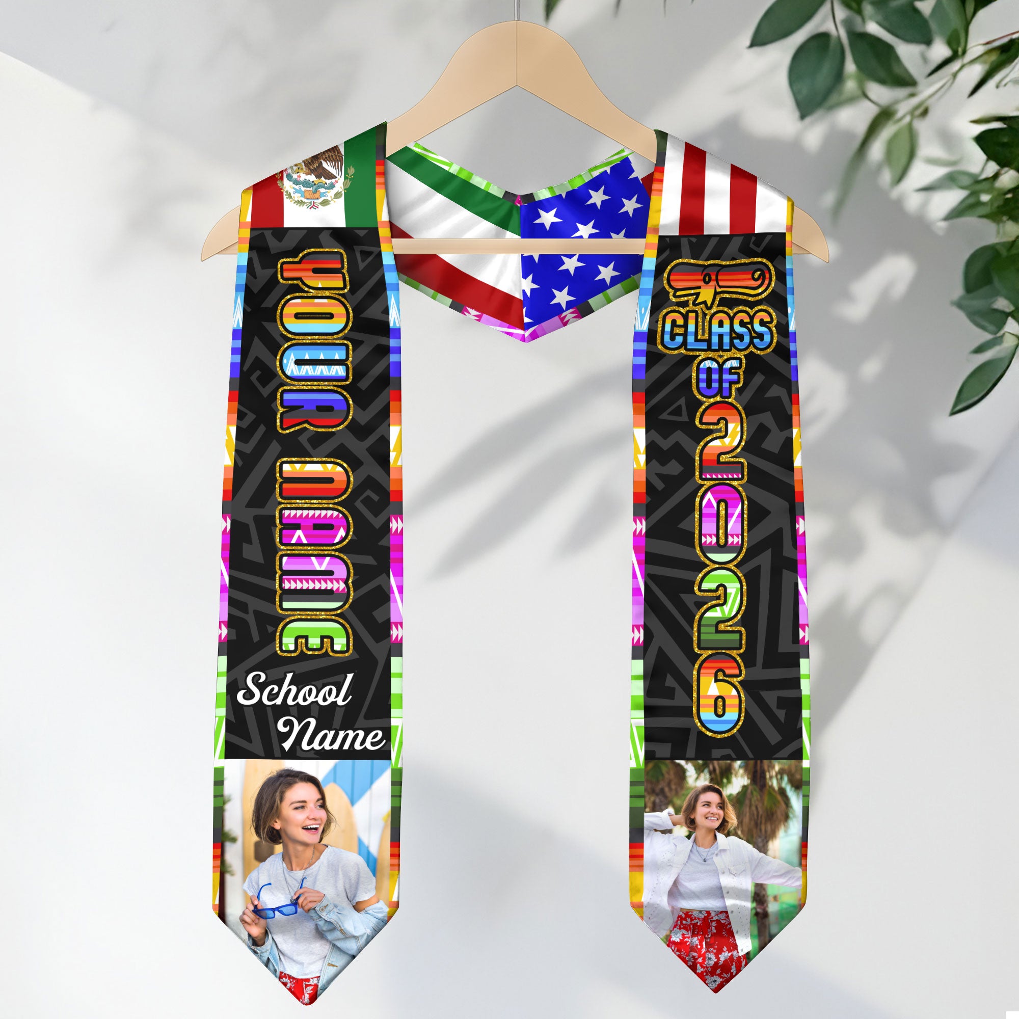 Mexico Graduation Sash 2026, Mexican Flag Stole, Optional Name Detail for Proud Grads