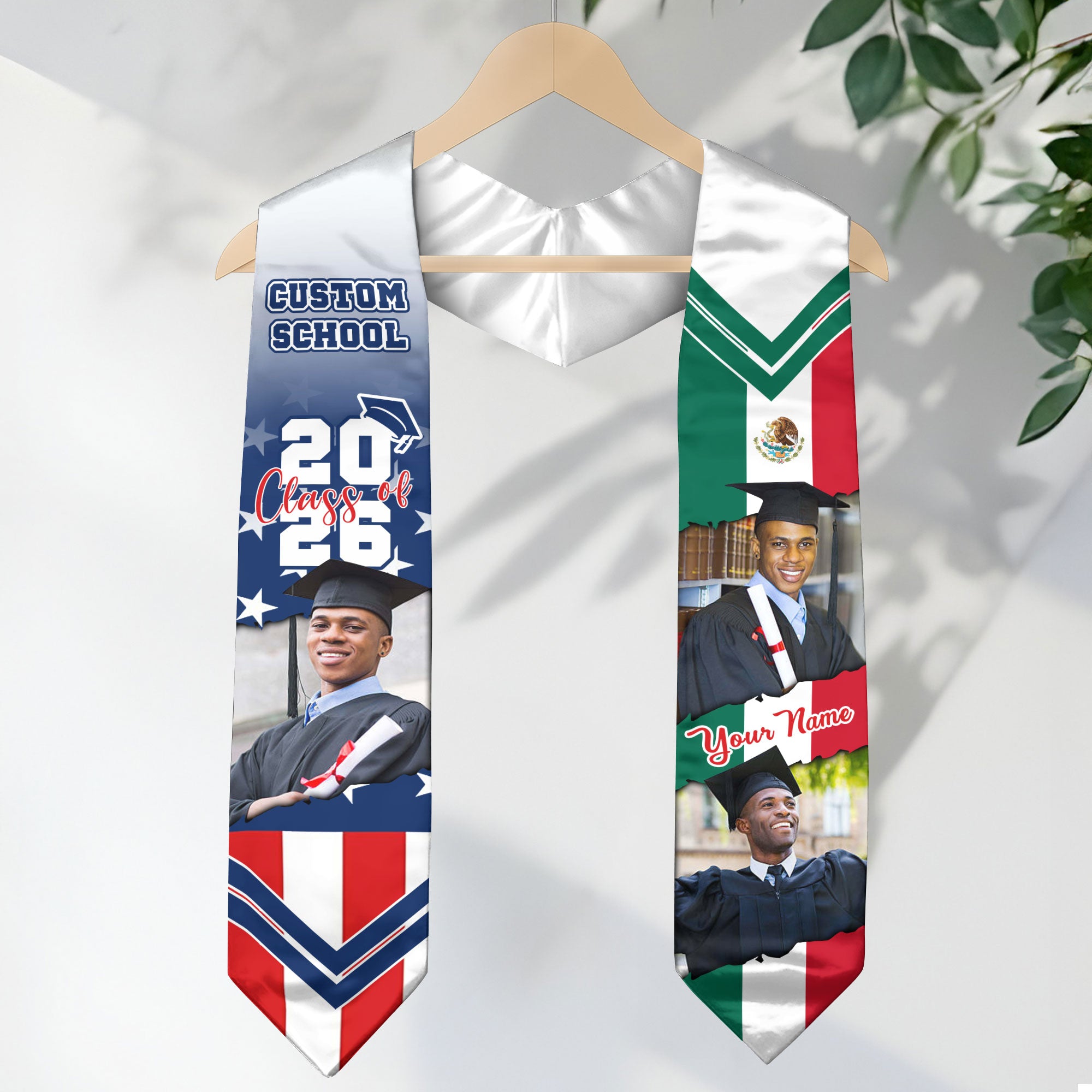 Mexican Stole 2026, Mexico American Flag Graduation Stole, Mexican Sash