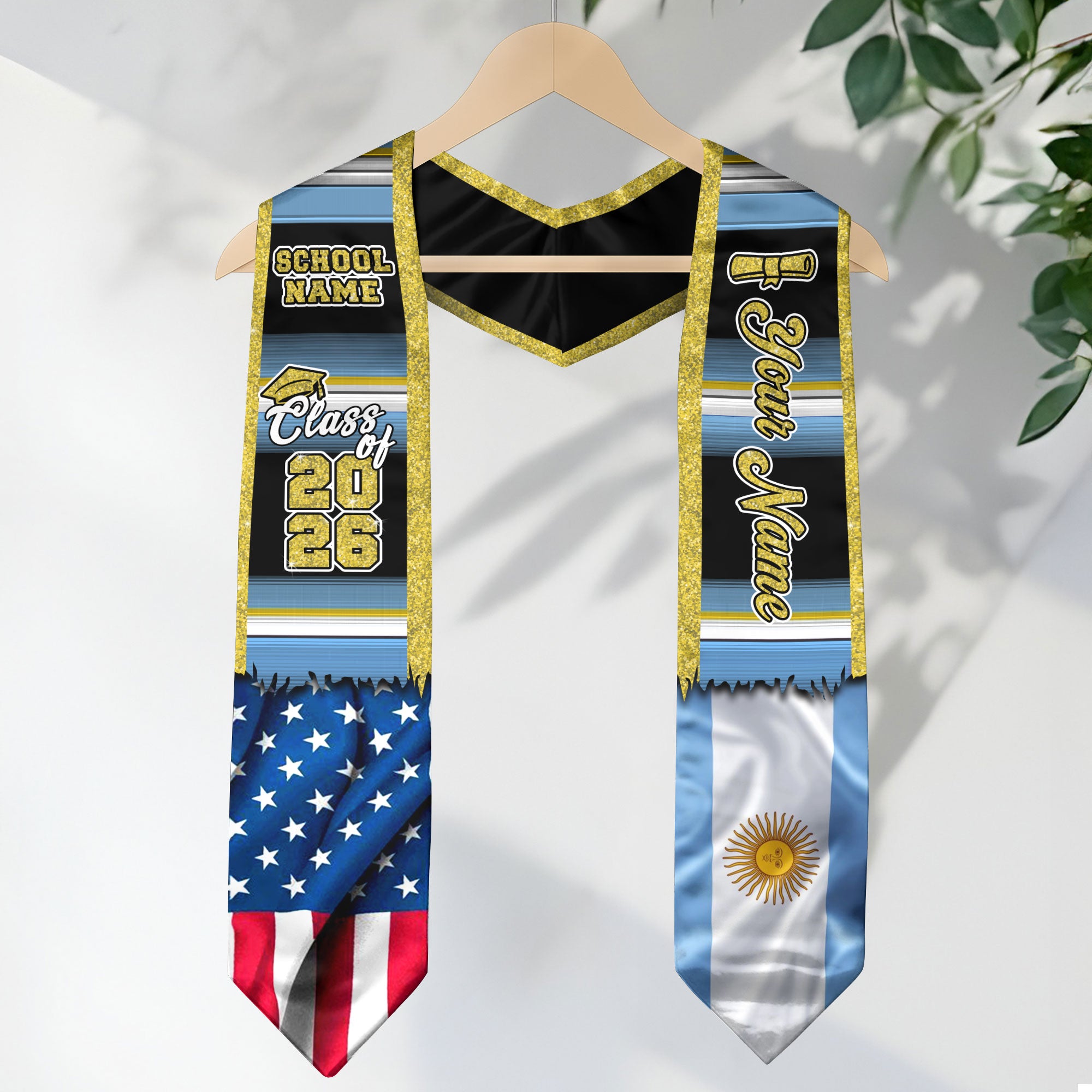 Customized Argentina Graduation Stole with Flag Inspired Design, Graduation Sash Celebrating Class of 2026