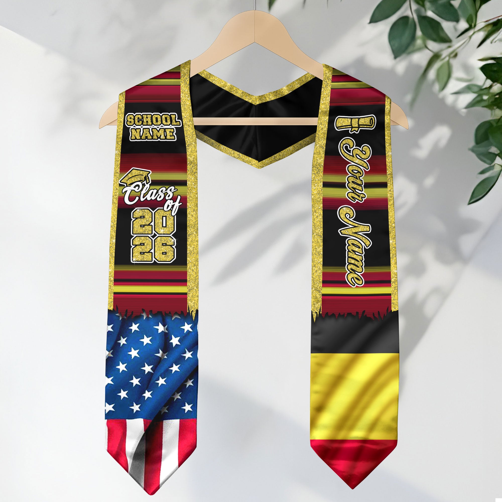 Customized Belgium Graduation Stole with Belgian Flag Style Accents, Graduation Sash Class of 2026
