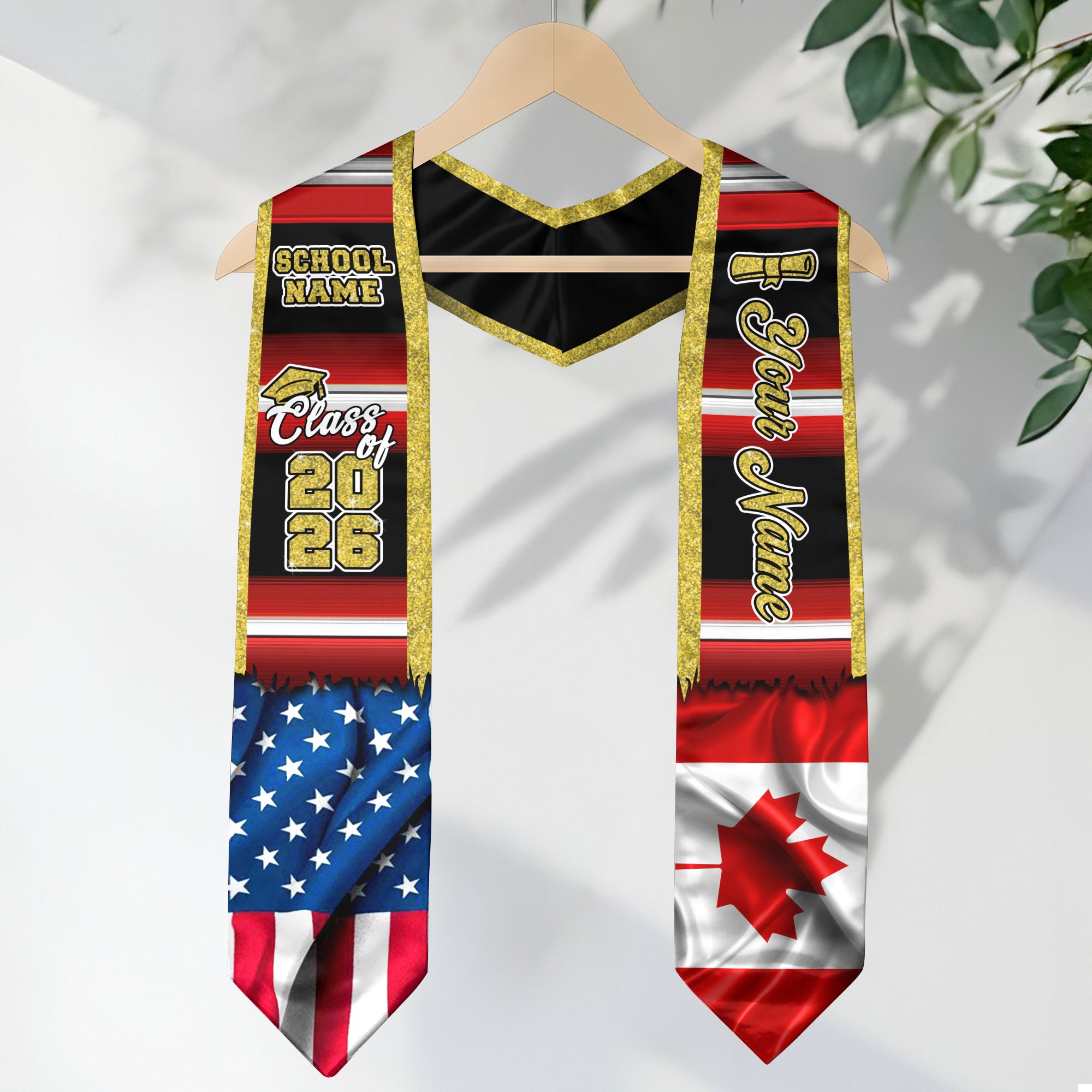 Customized Canada Graduation Stole Featuring Canadian Flag Design, Graduation Sash for Class of 2026