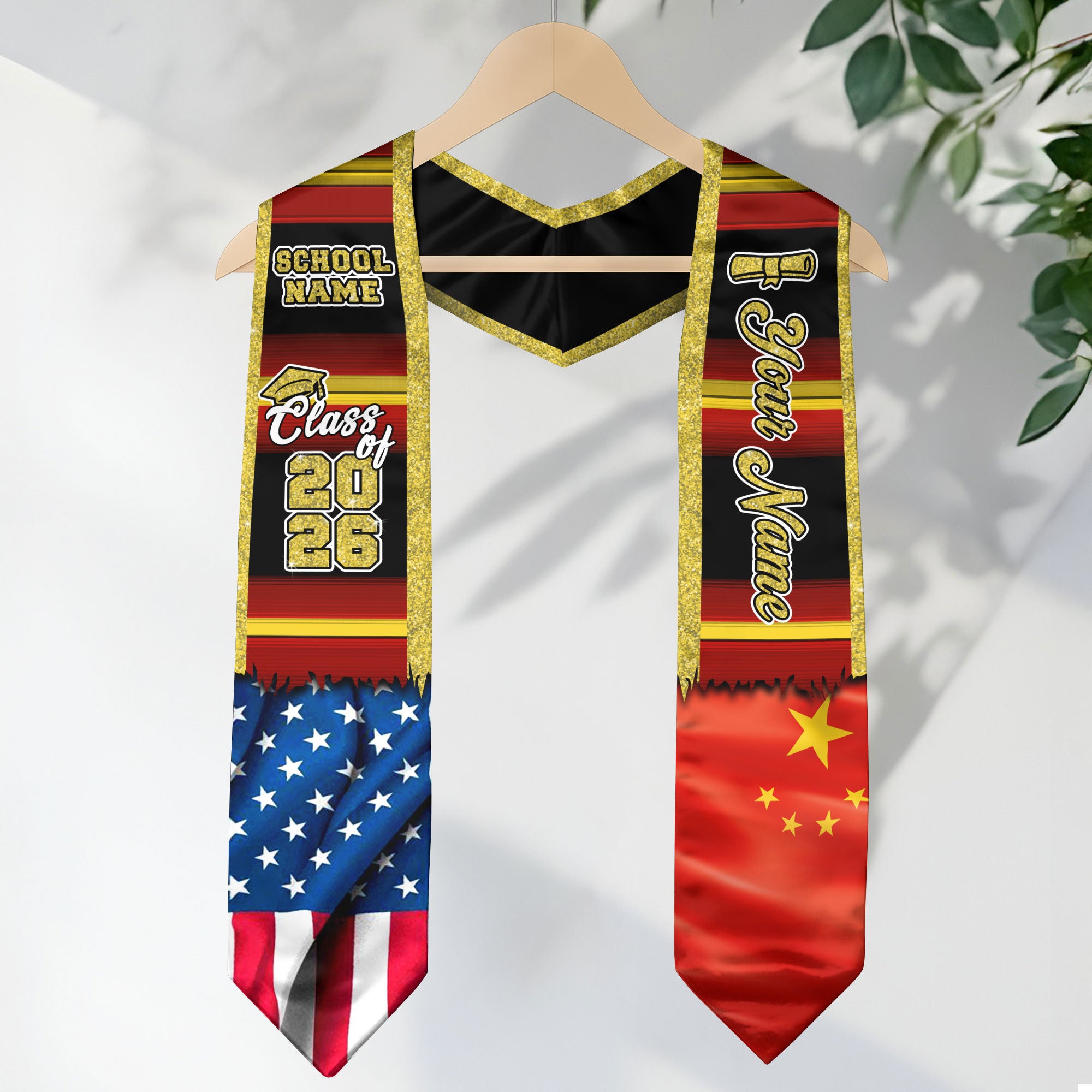 Customized China Graduation Stole Highlighting Chinese Flag Elements, Graduation Sash for Class of 2026