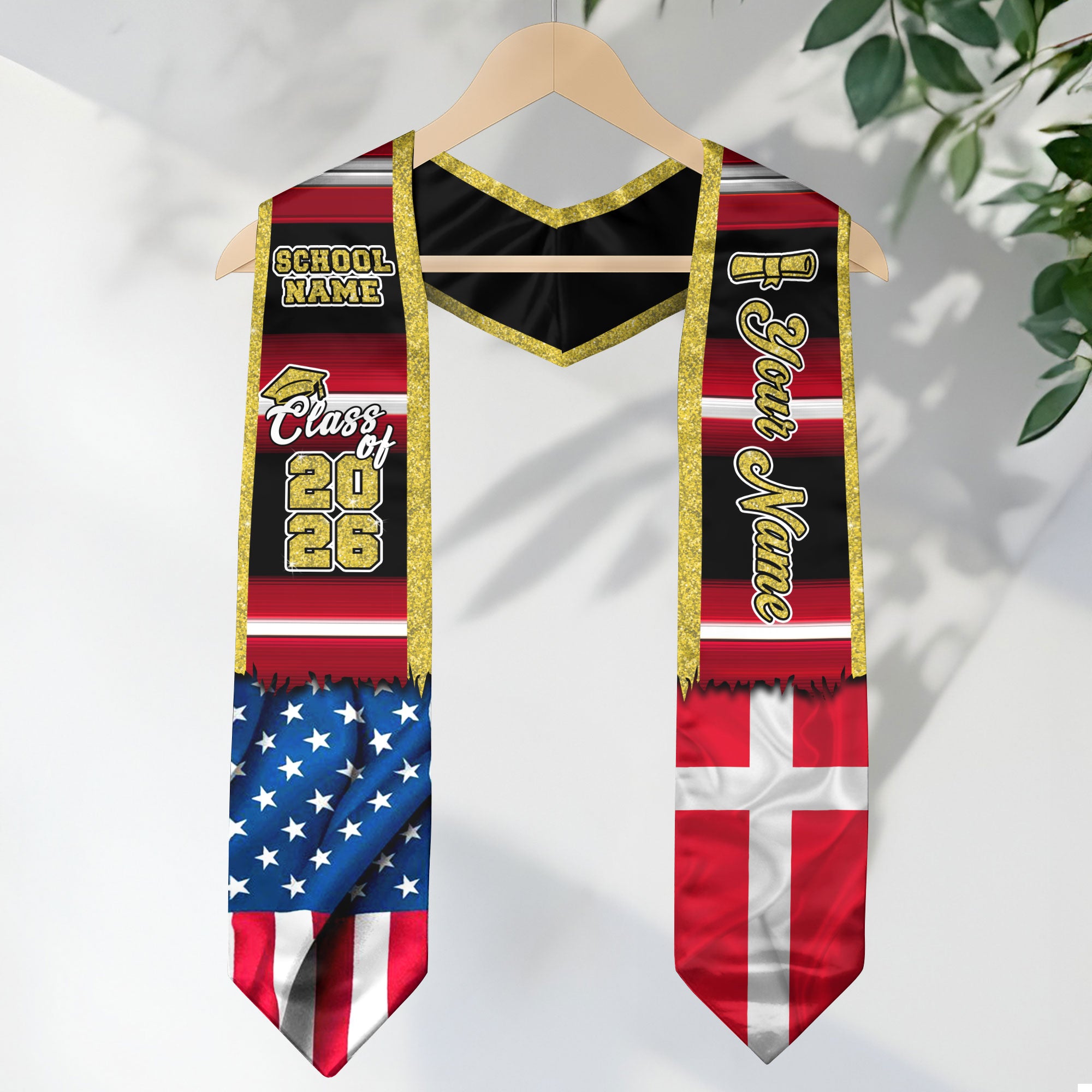 Customized Denmark Graduation Stole with Danish Flag Inspired Style, Graduation Sash Class of 2026