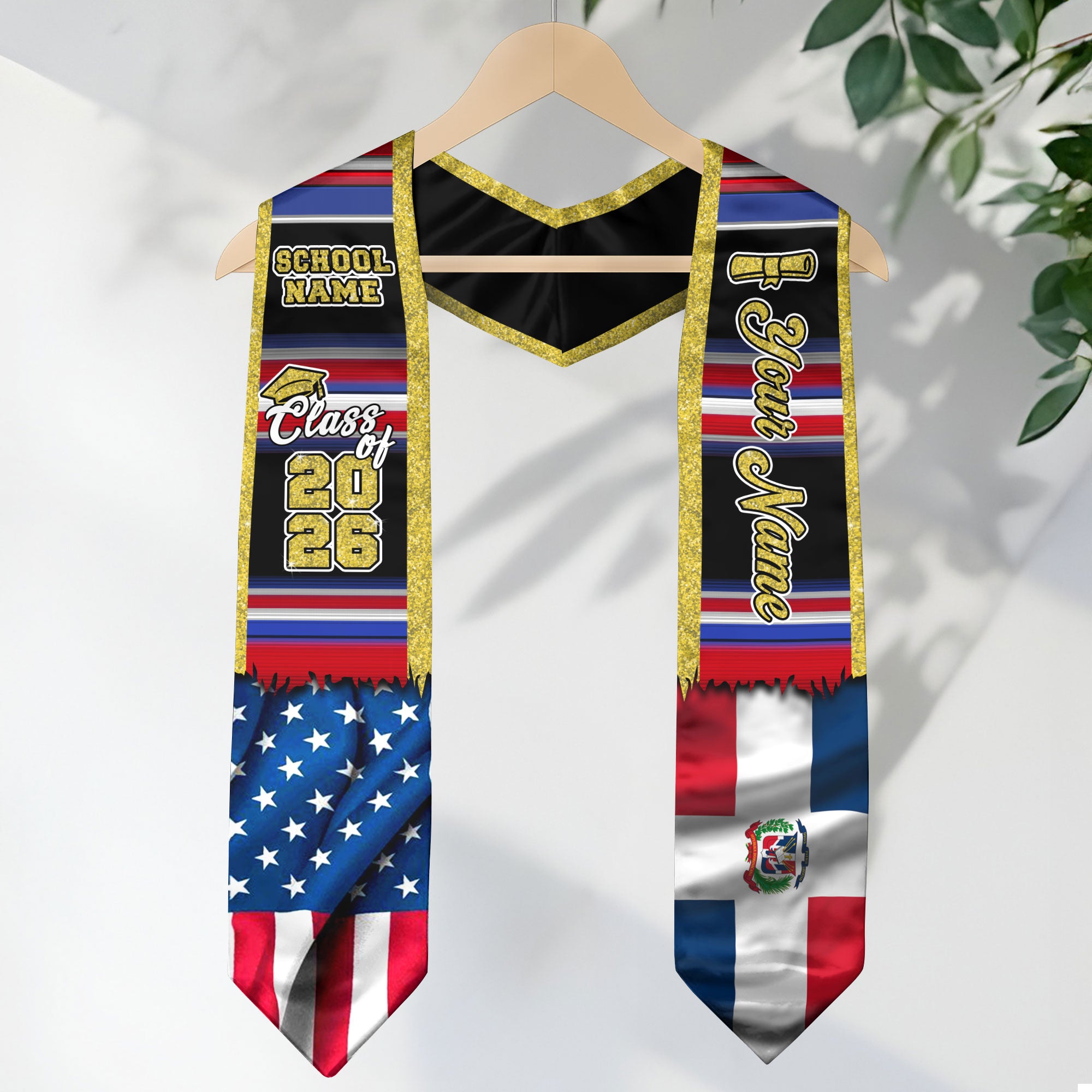 Customized Dominican Republic Graduation Stole Featuring Flag Heritage Design, Graduation Sash Class of 2026