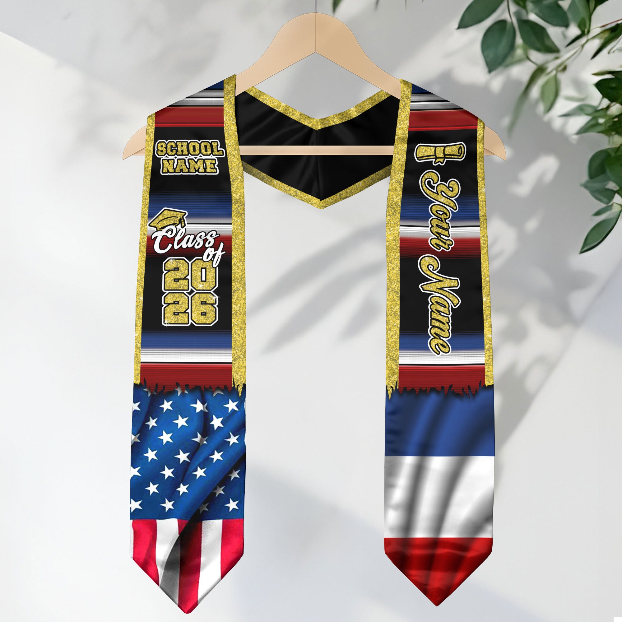 Customized France Graduation Stole with French Flag Inspired Accents, Graduation Sash for Class of 2026
