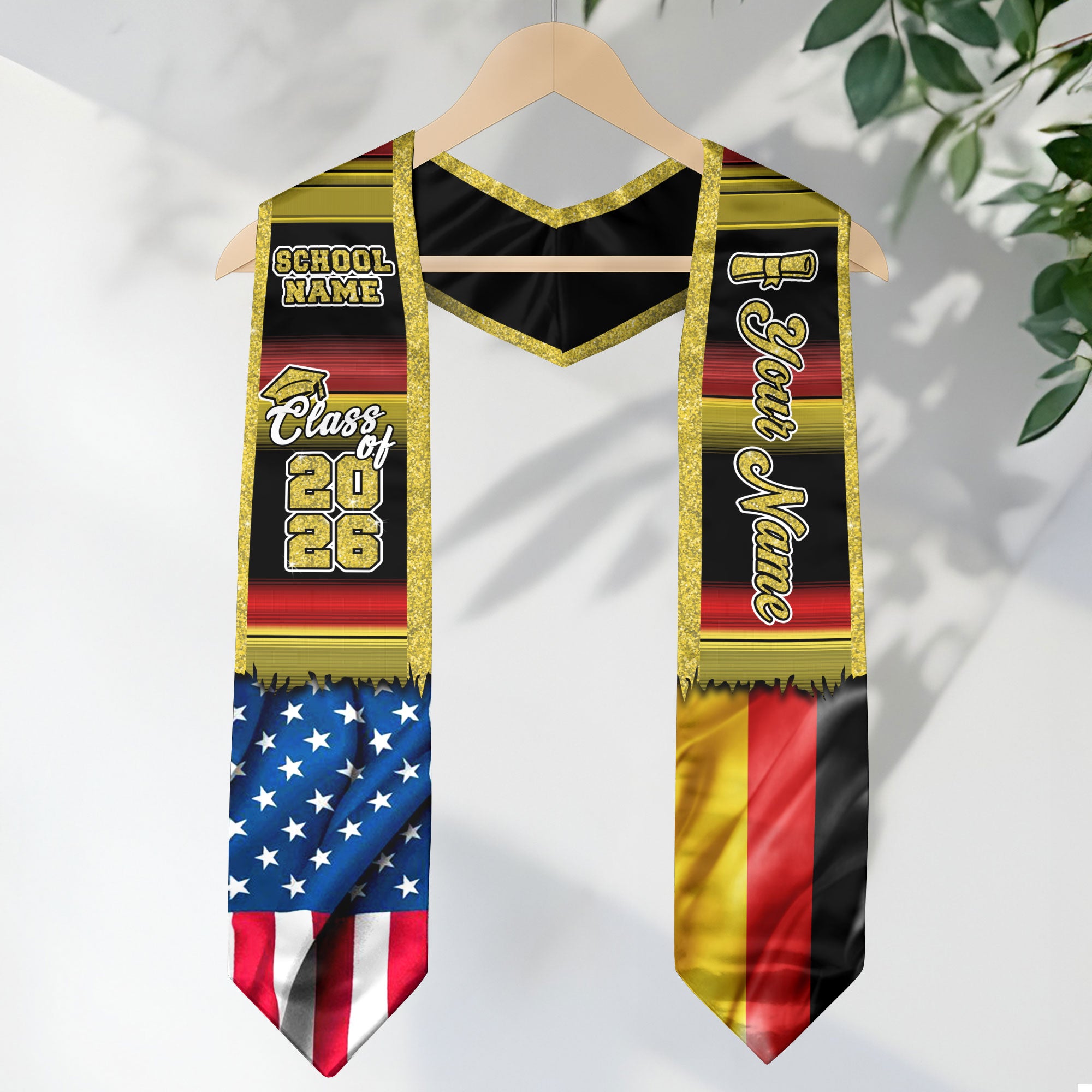 Customized Germany Graduation Stole Highlighting German Flag Design, Graduation Sash Class of 2026