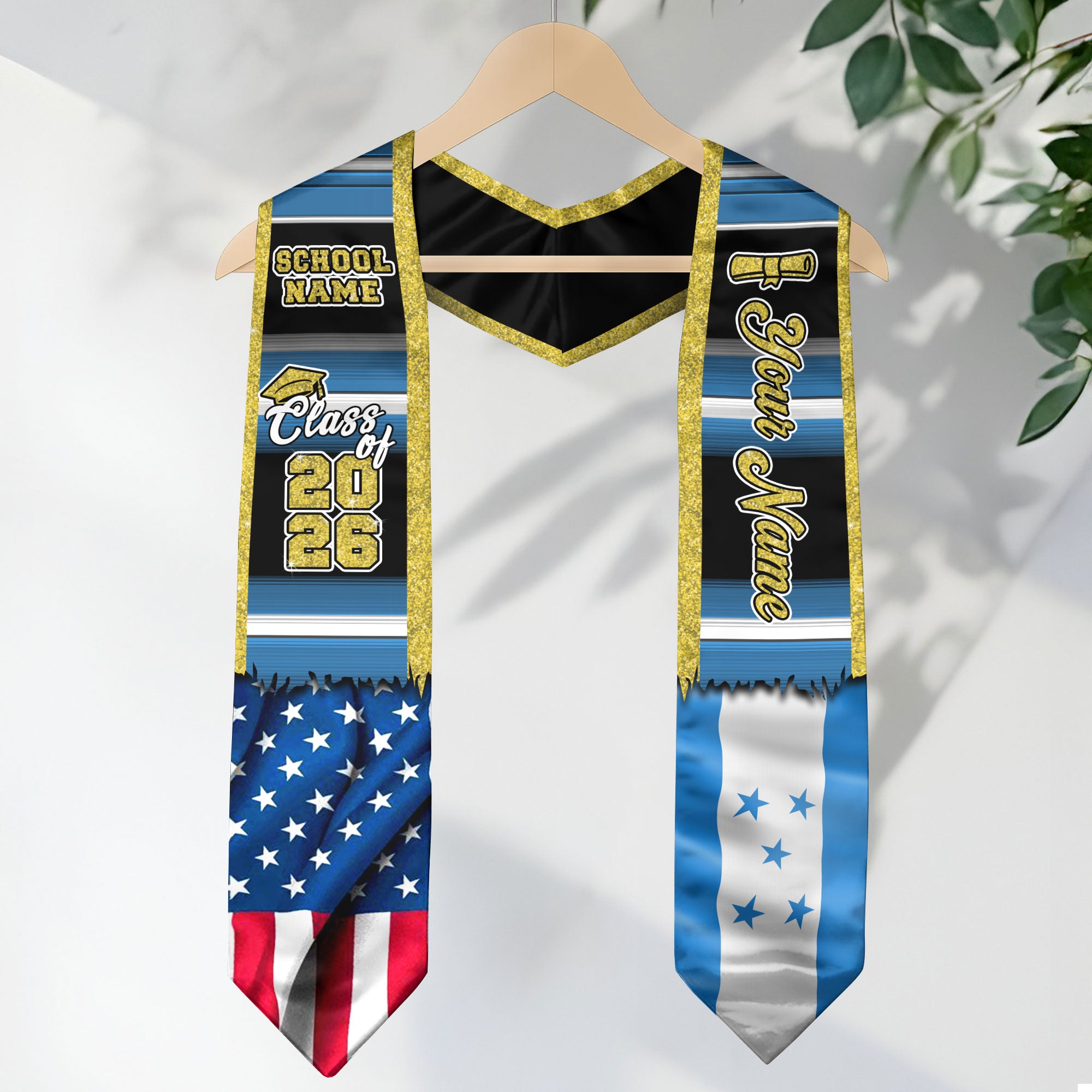 Customized Honduras Graduation Stole Featuring Honduran Flag Design, Graduation Sash for Class of 2026