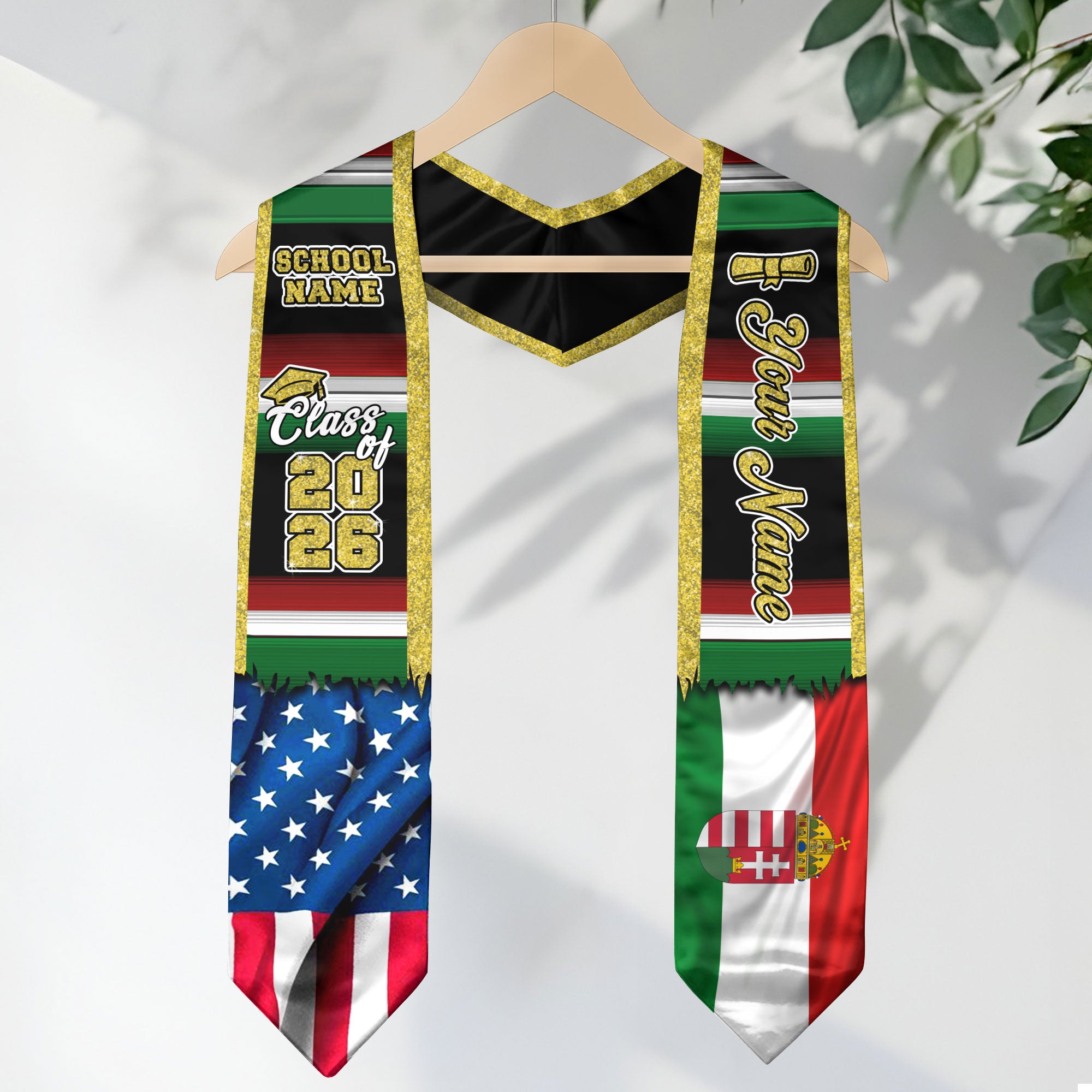 Customized Hungary Graduation Stole with Hungarian Flag Heritage Accents, Graduation Sash Class of 2026
