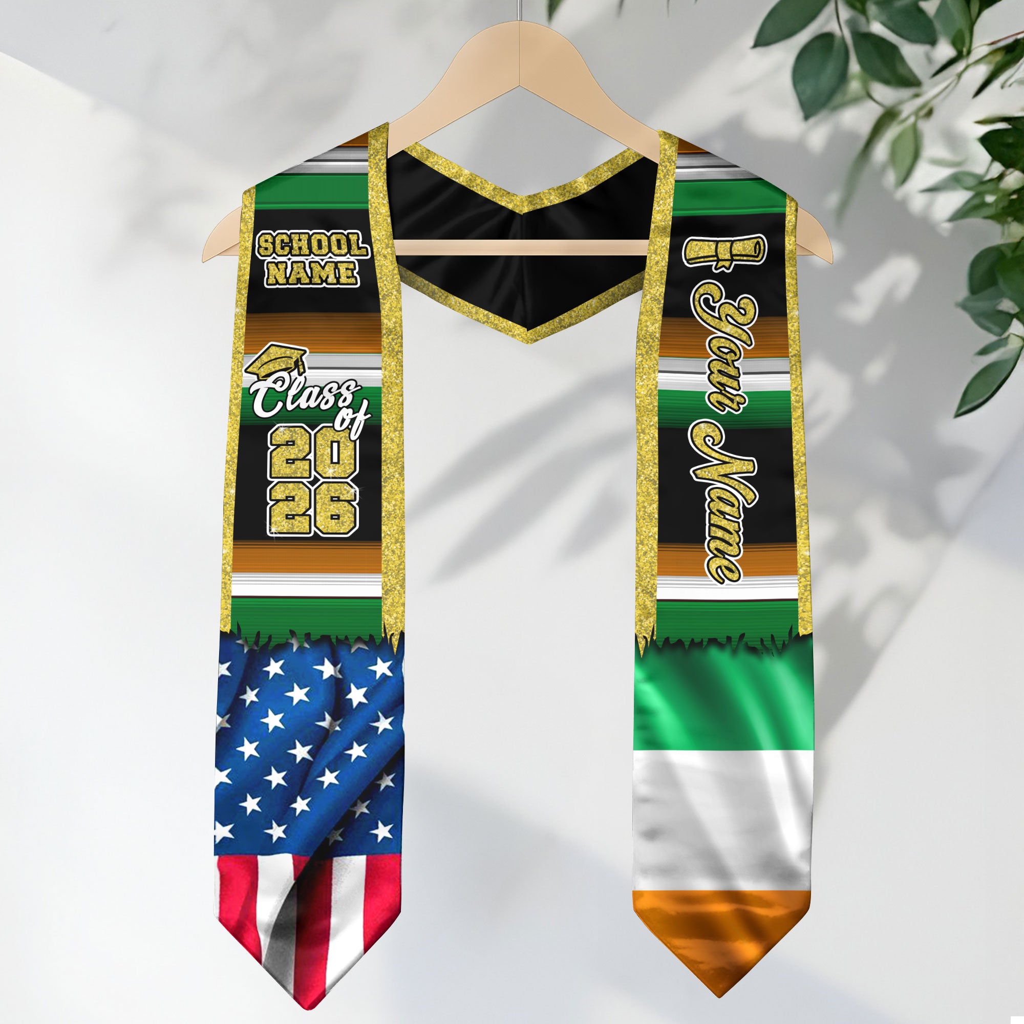 Customized Ireland Graduation Stole with Irish Flag Design Elements, Graduation Sash Class of 2026