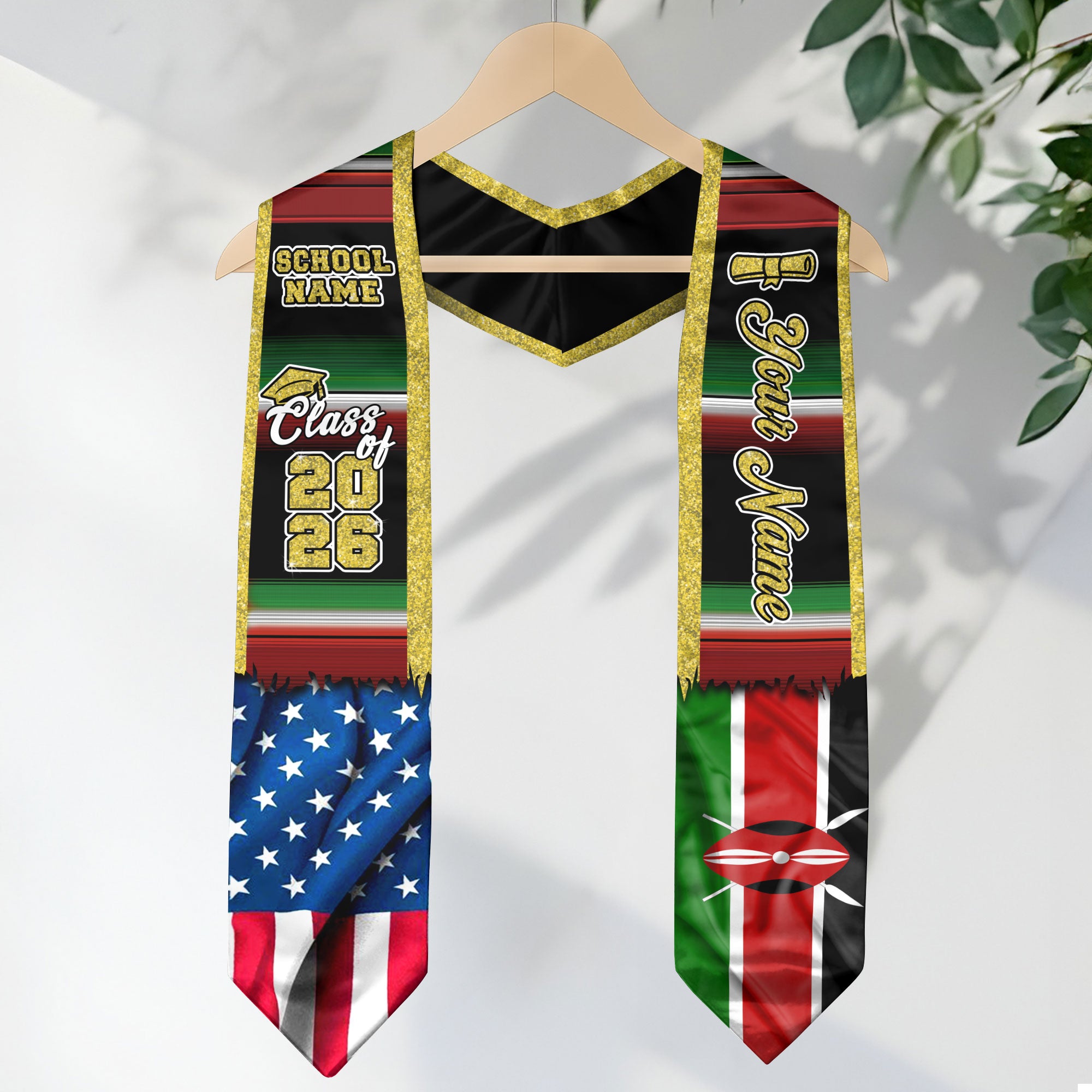 Customized Kenya Graduation Stole with Kenyan Flag Inspired Design, Graduation Sash for Class of 2026