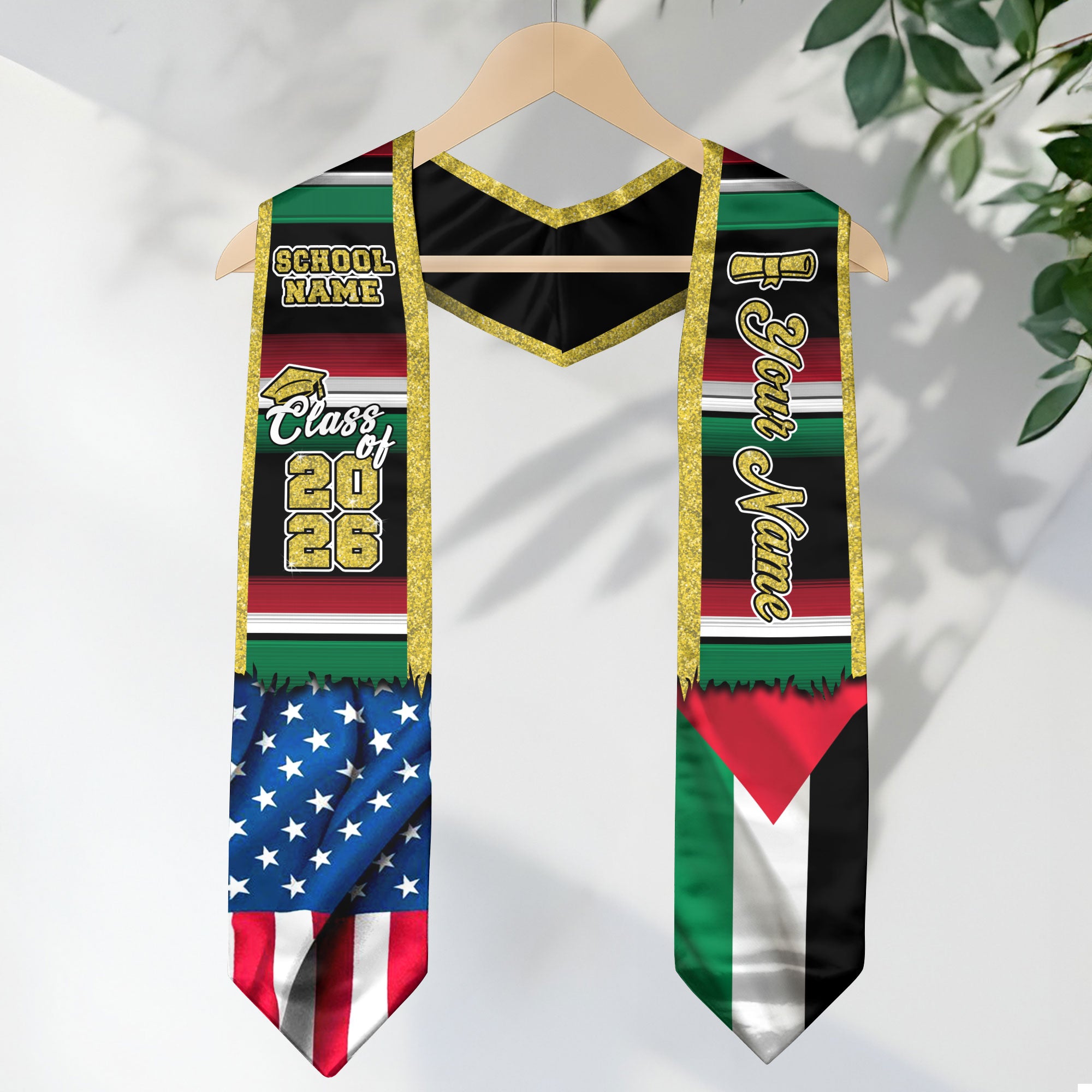 Customized Palestine Graduation Stole with Palestinian Flag Inspired Design, Graduation Sash Class of 2026