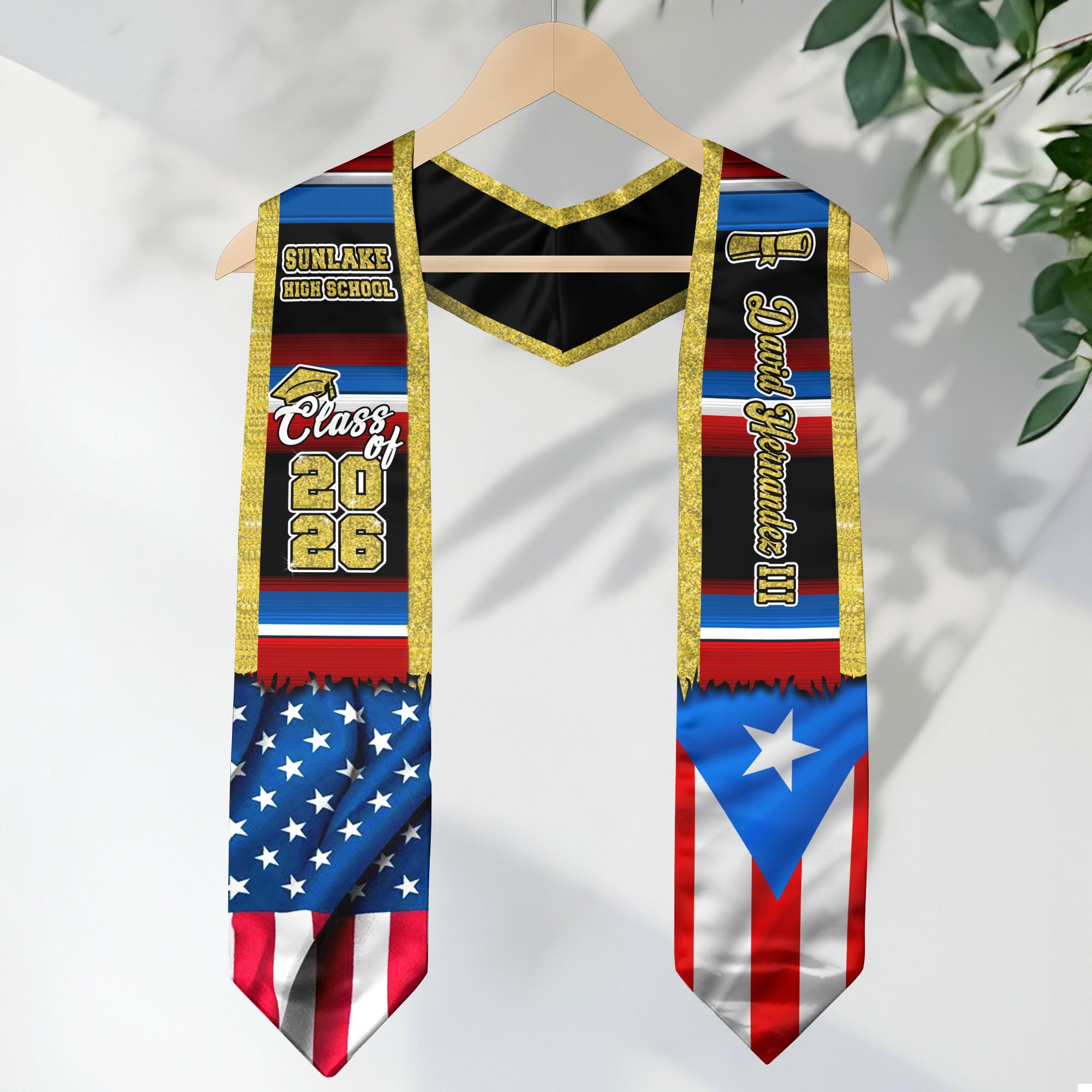 Customized Puerto Rico Graduation Stole Featuring Puerto Rican Flag Heritage, Graduation Sash Class of 2026