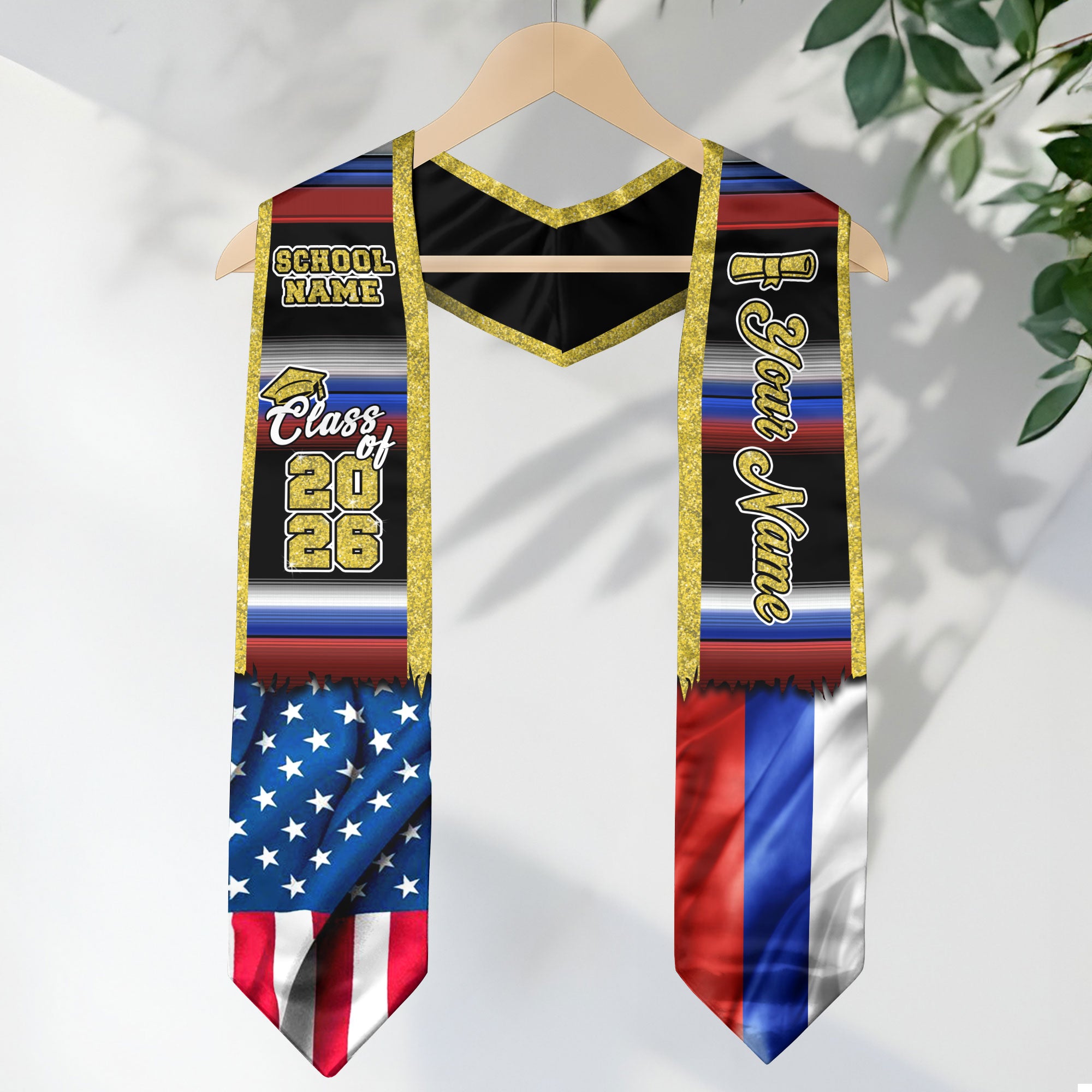 Customized Russia Graduation Stole with Russian Flag Inspired Accents, Graduation Sash for Class of 2026