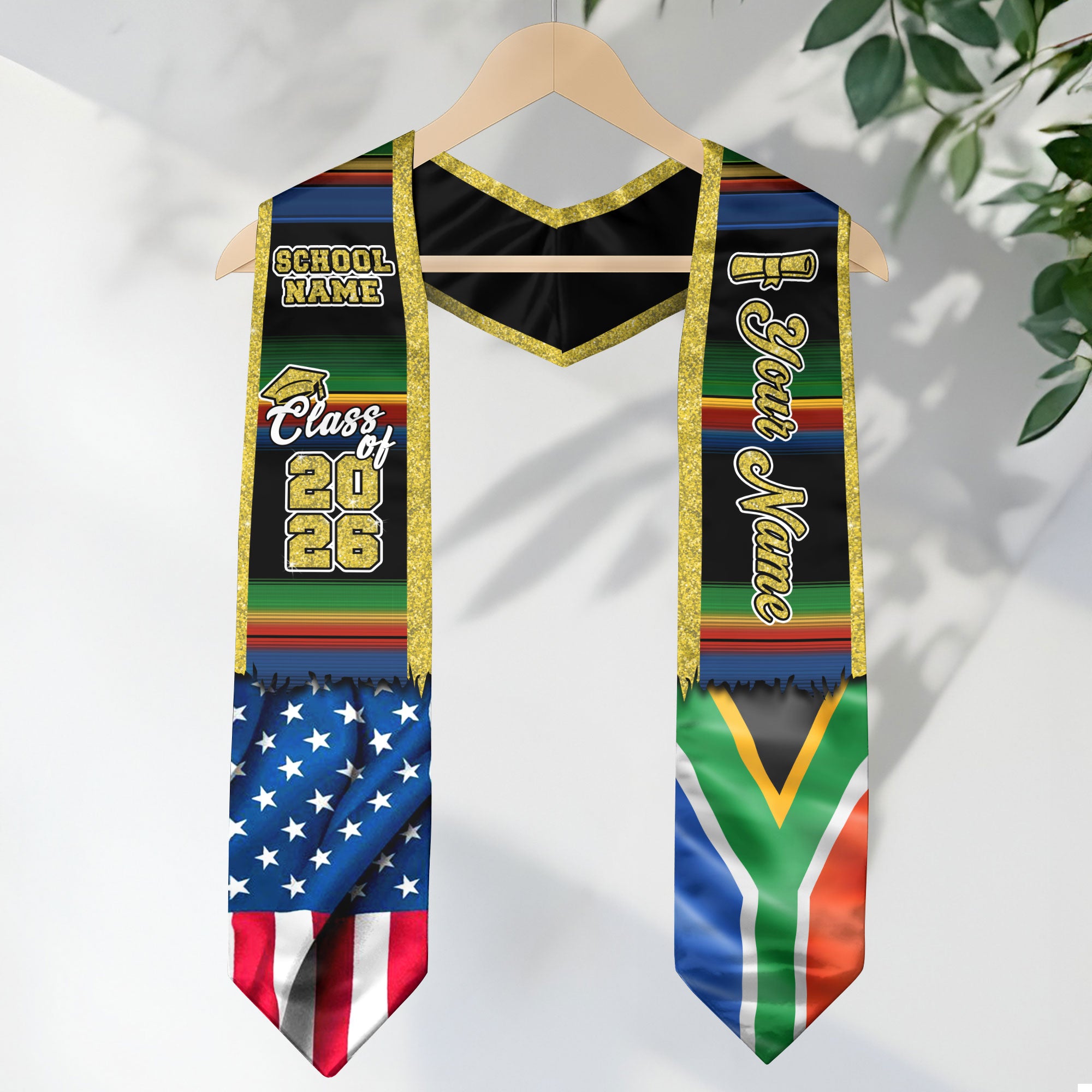 Customized South Africa Graduation Stole Featuring National Flag Heritage Style, Graduation Sash Class of 2026