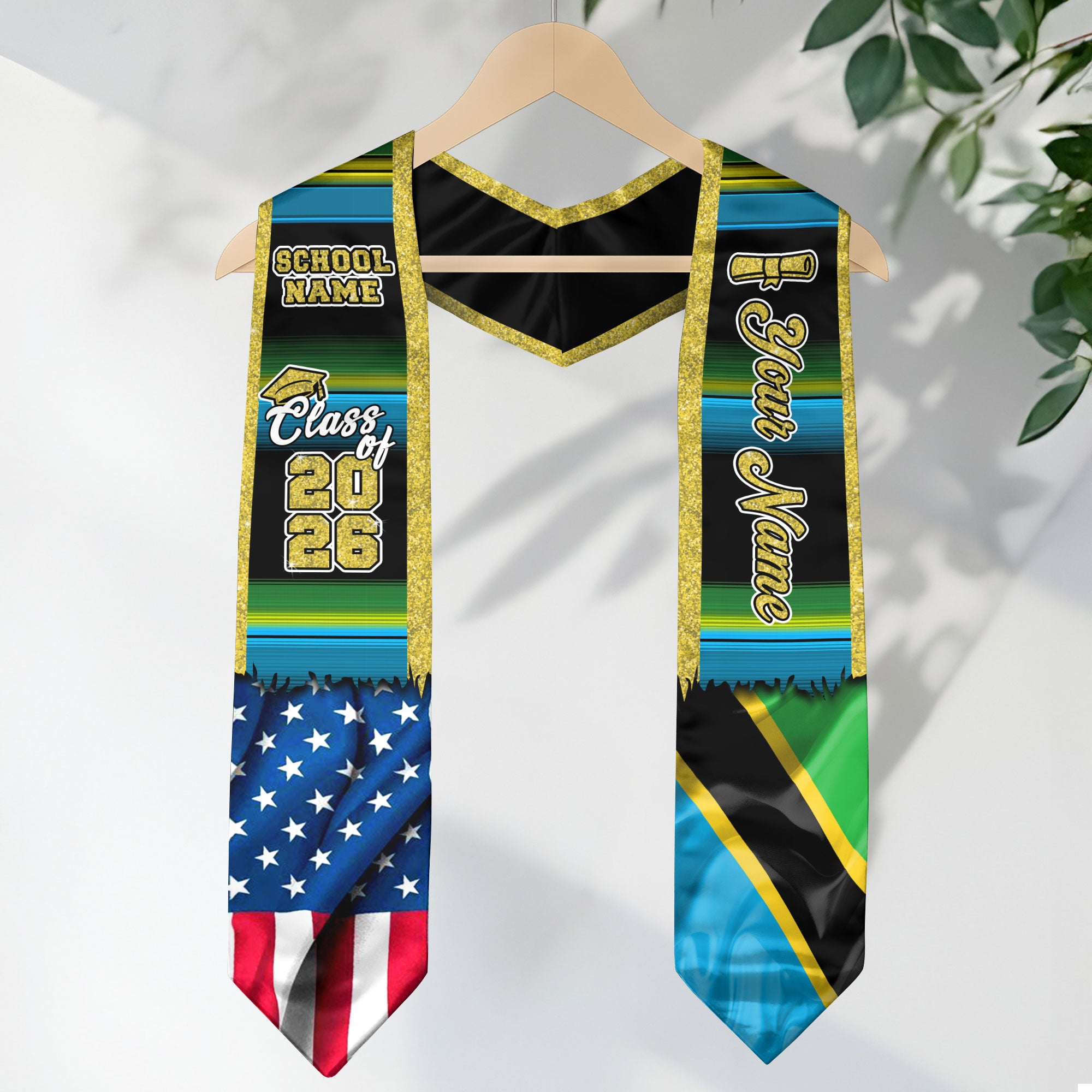Customized Tanzania Graduation Stole Featuring Tanzanian Flag Design, Graduation Sash for Class of 2026