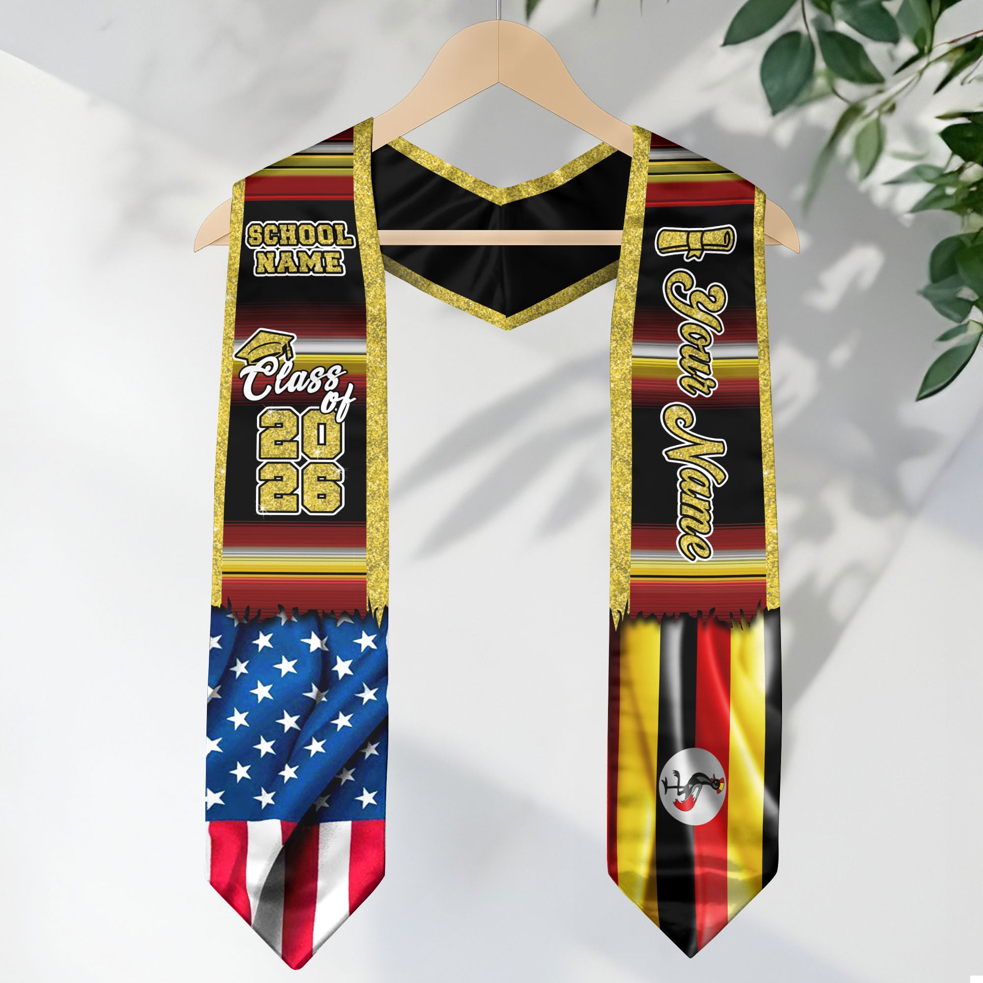 Customized Uganda Graduation Stole with Ugandan Flag Inspired Style, Graduation Sash Class of 2026