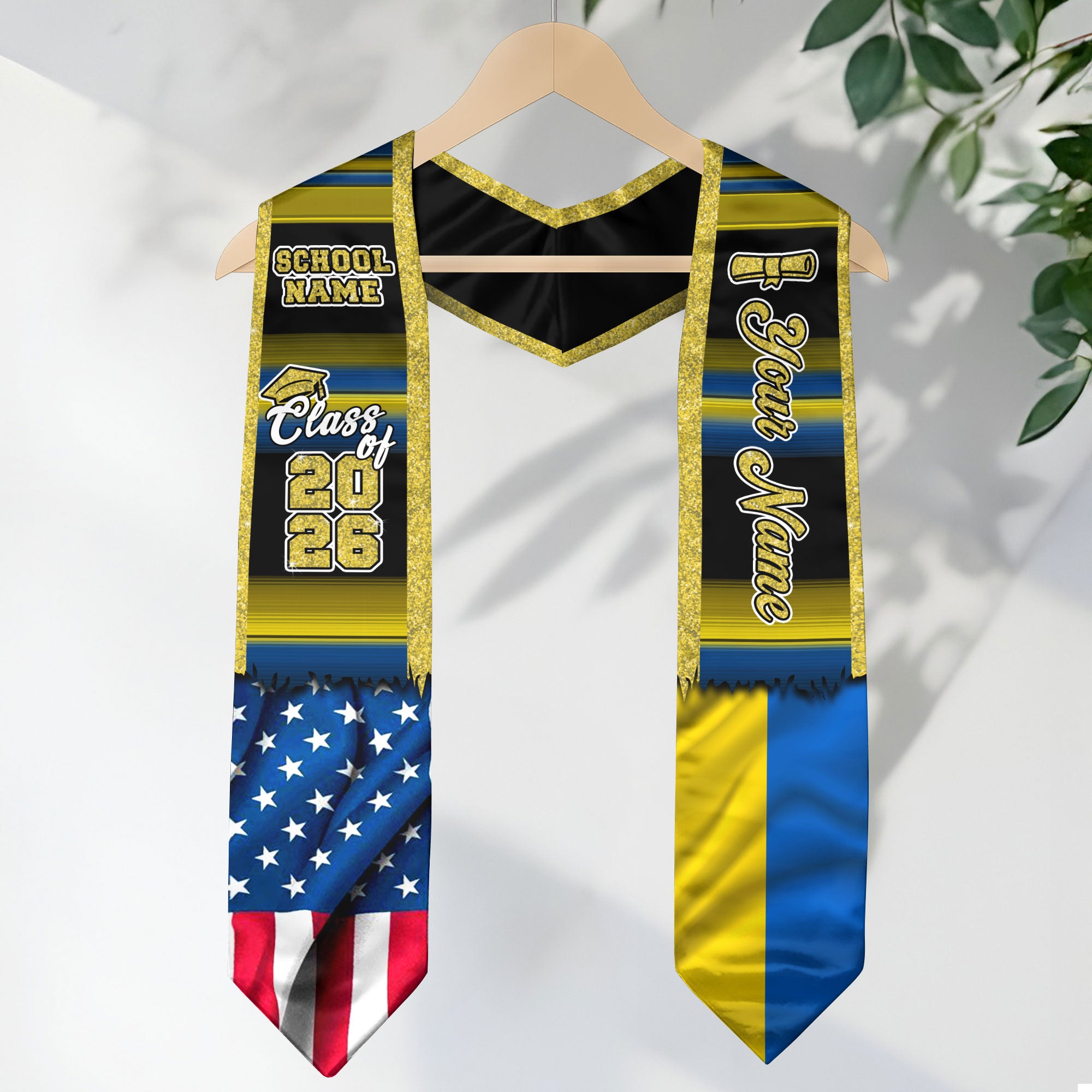 Customized Ukraine Graduation Stole Showcasing Ukrainian Flag Heritage Design, Graduation Sash Class of 2026