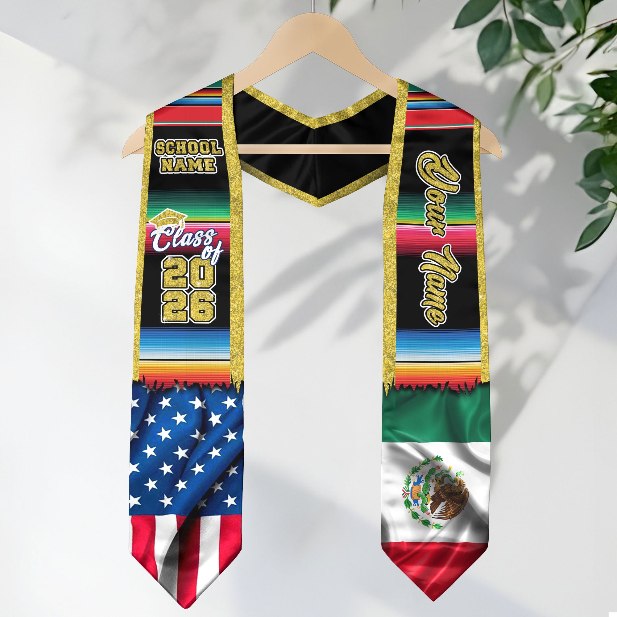 Mexican American Flag Graduation Stole 2026, Mexico Graduation Stole, Mexican Sash