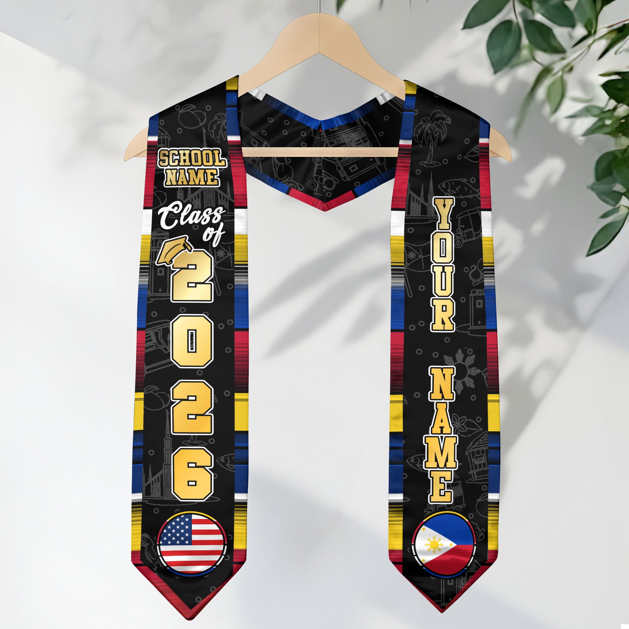 Filipino Flag Graduation Stole 2026, Philippines Sash Stole, Custom Accent for Graduates