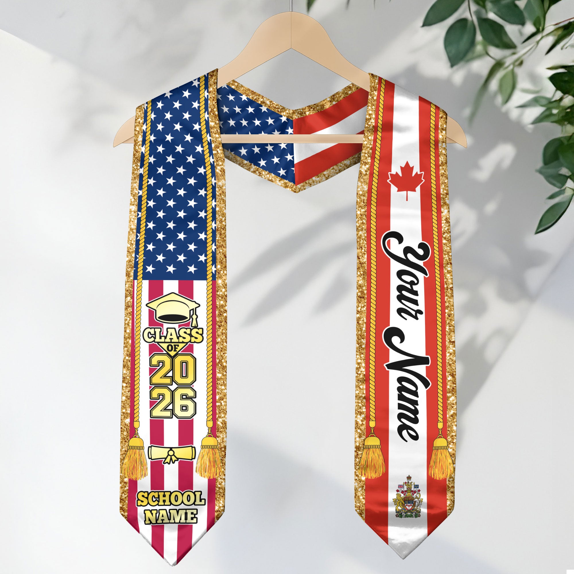 Customized Canada Graduation Stole with Canadian Flag Emblem, Graduation Sash for Class of 2026