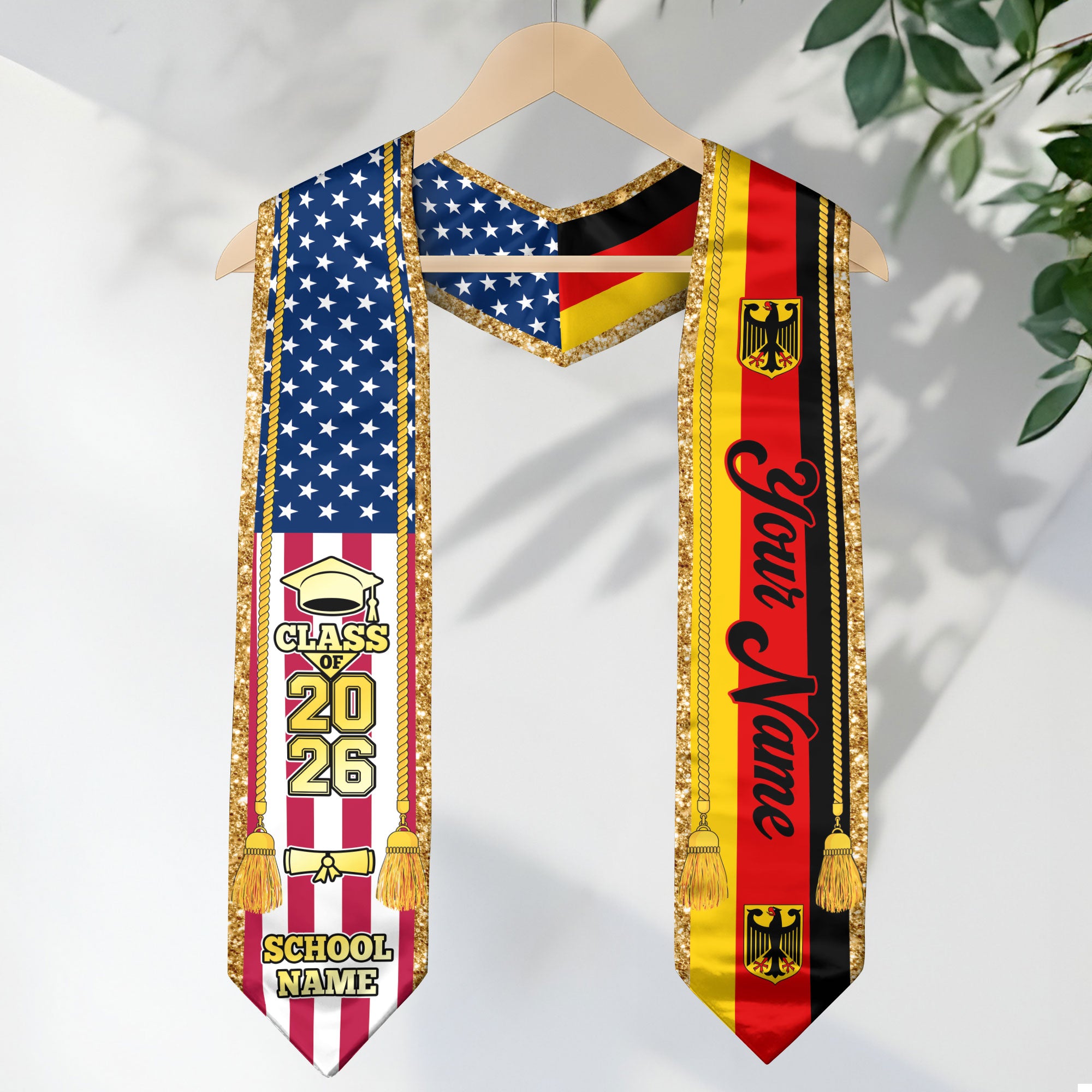 Customized Germany Graduation Stole with German Flag Emblem, Graduation Sash for Class of 2026