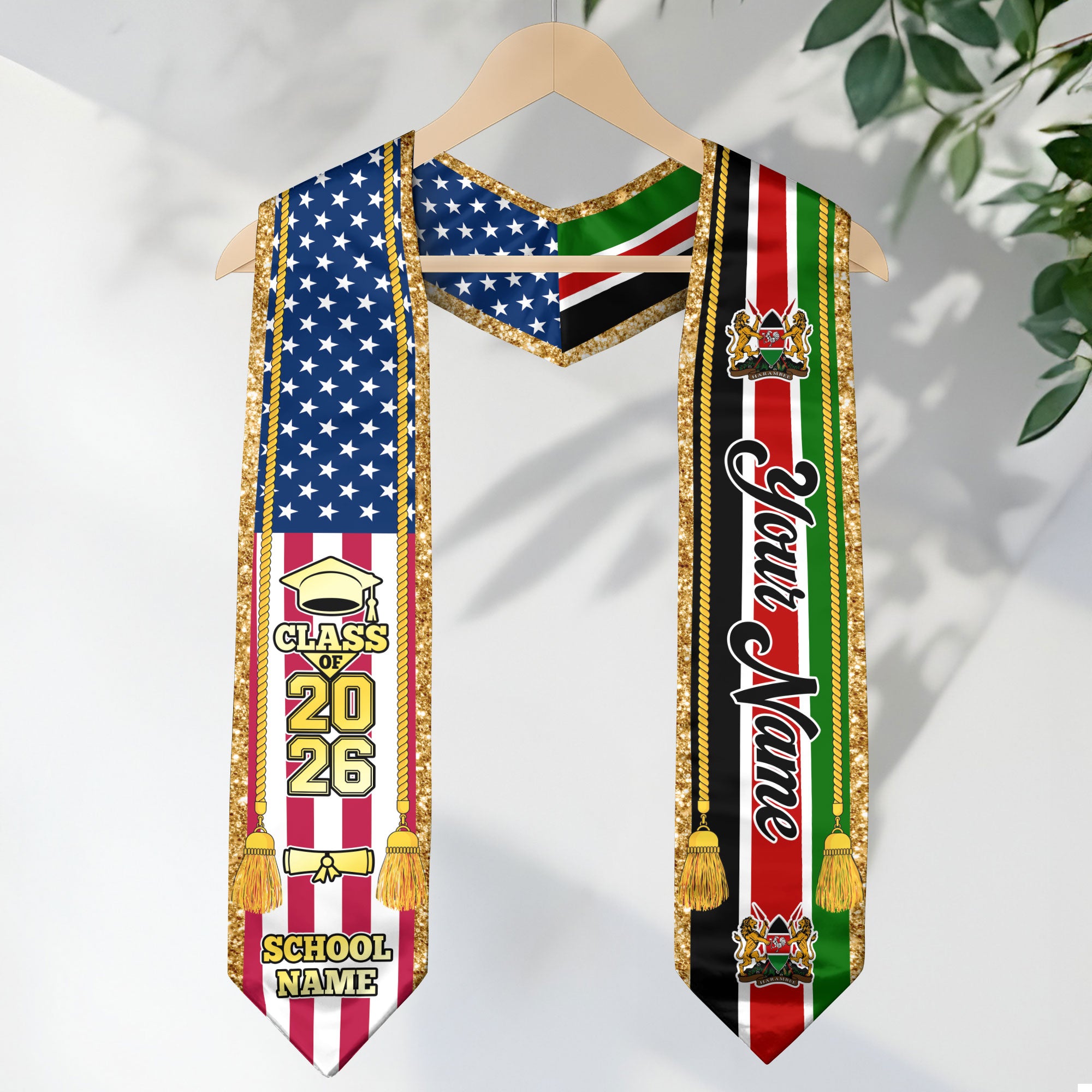Customized Kenya Graduation Stole with Kenyan Flag Emblem, Graduation Sash for Class of 2026