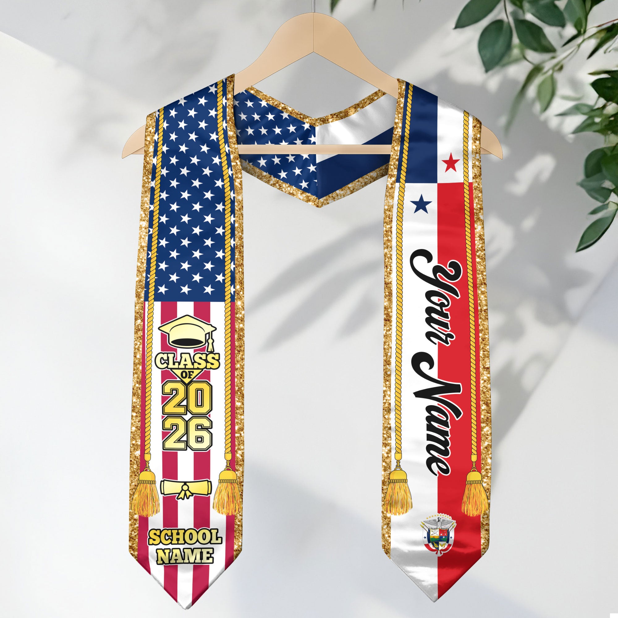Customized Panama Graduation Stole with Panamanian Flag Emblem, Graduation Sash for Class of 2026