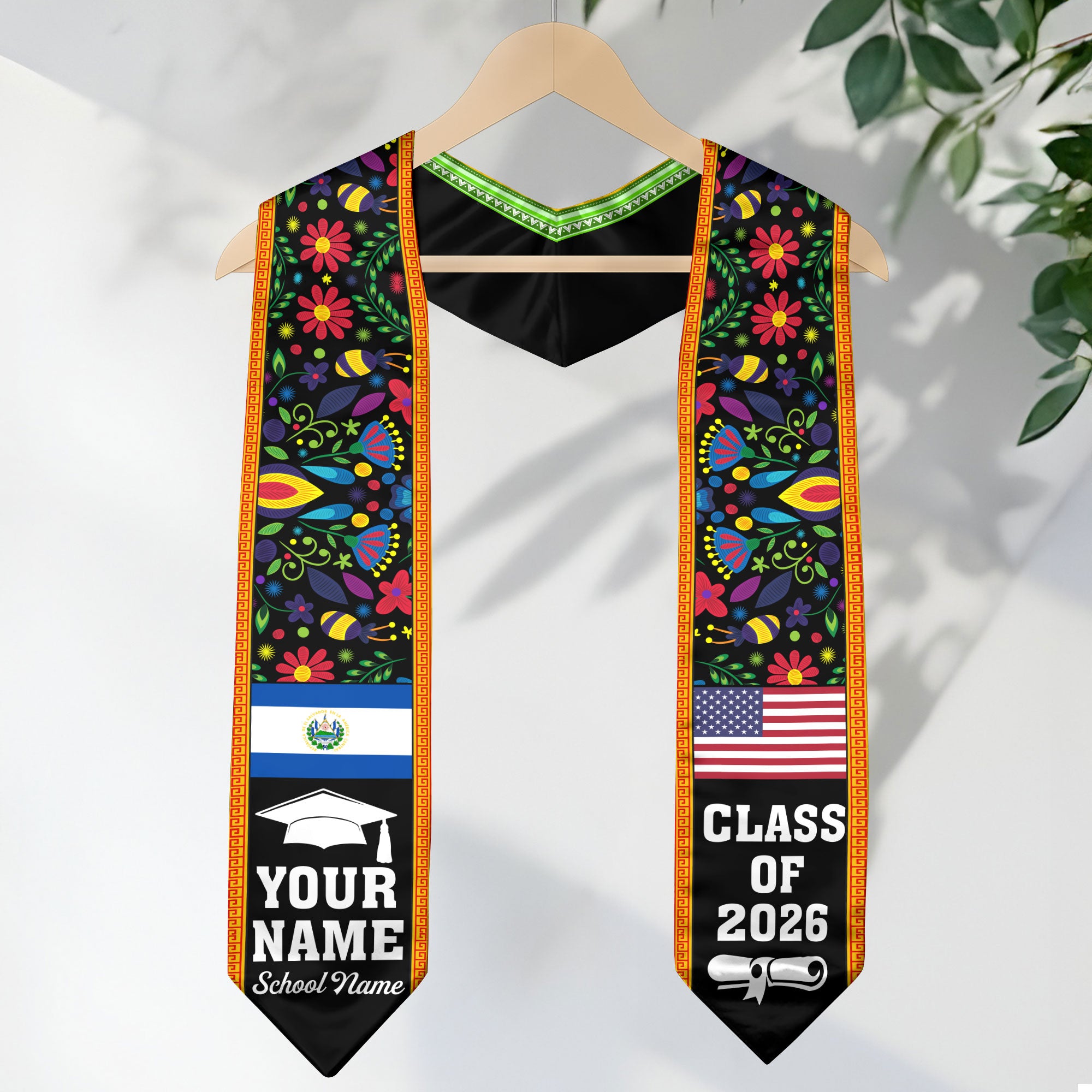 El Salvador Graduation Stole 2026, Salvadoran Flag Sash, Personal Detail Option