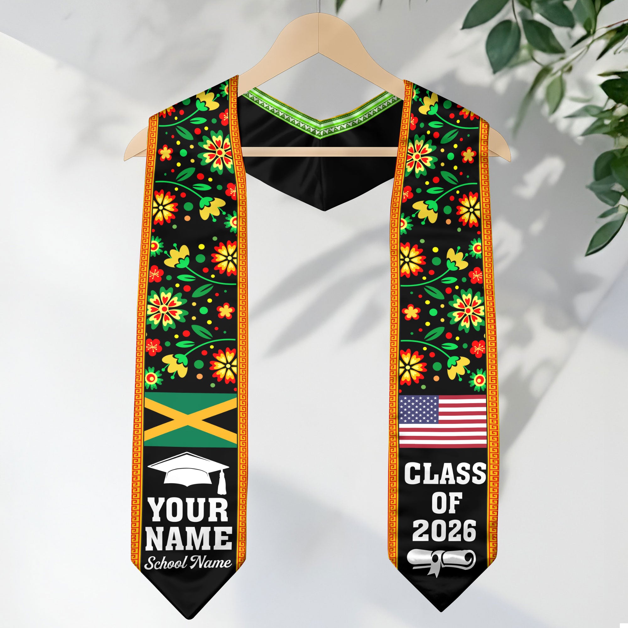Jamaica Graduation Stole 2026, Jamaican Flag Sash, Add Personal Detail