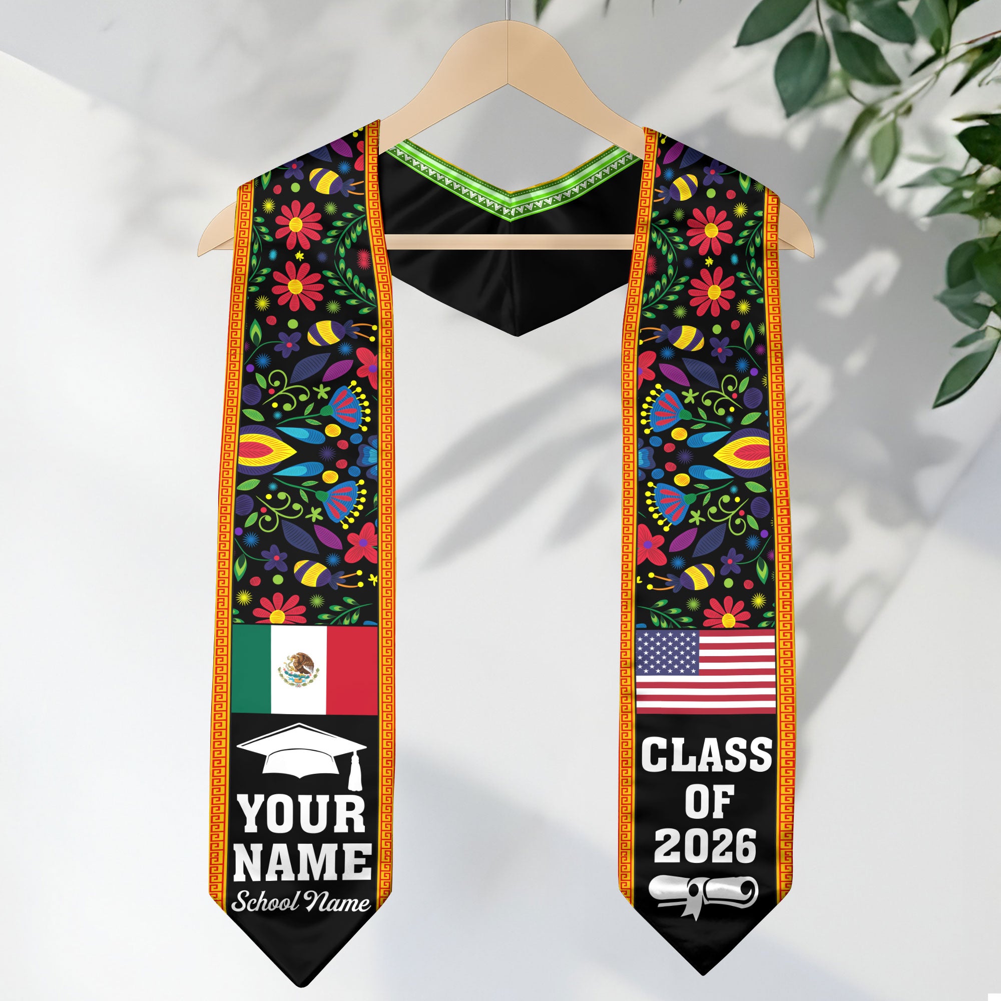 Mexico Flag Graduation Sash 2026, Mexican Stole, Add Personalized Detail for Senior Day