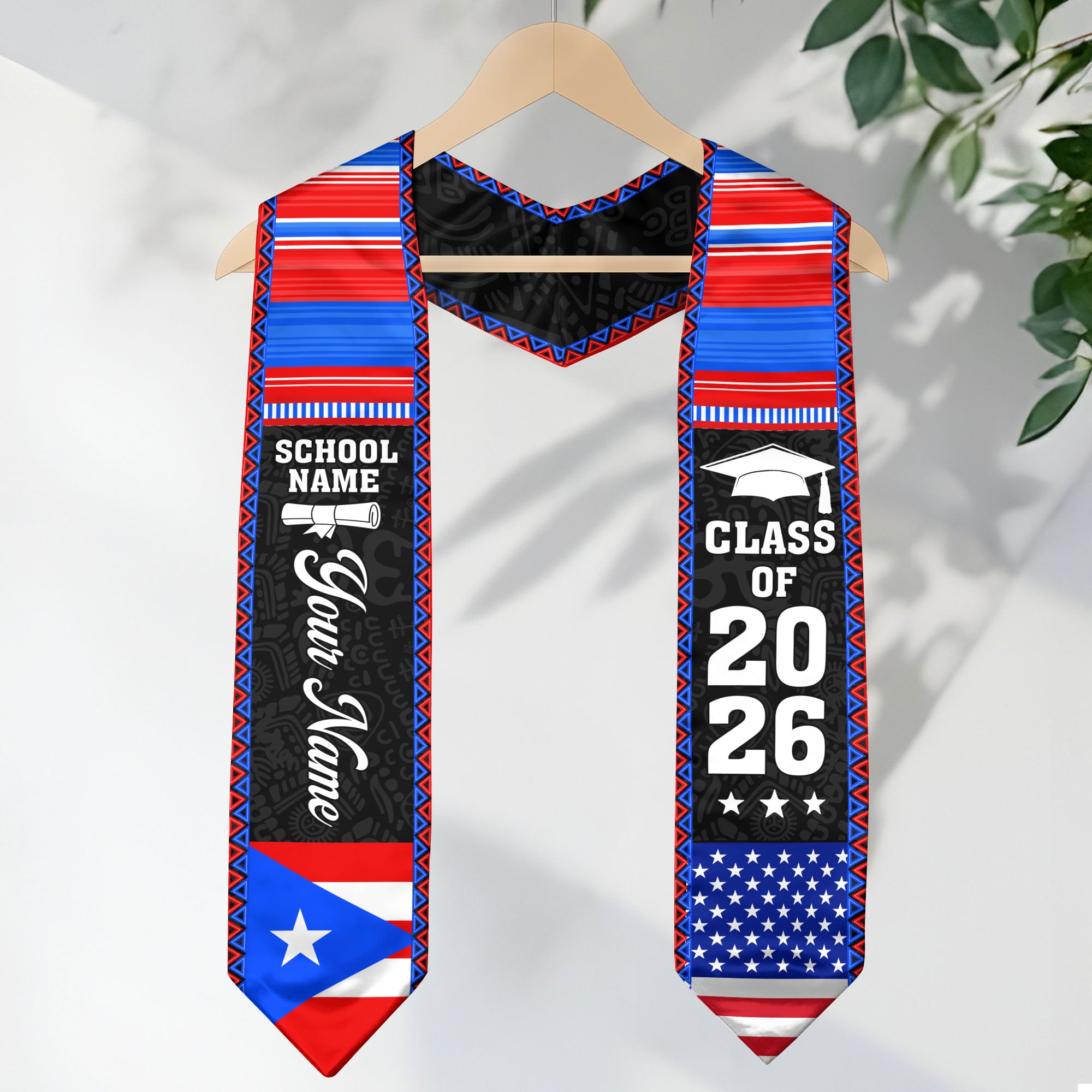 2026 Puerto Rico Flag Graduation Stole, Puerto Rican Sash, Add Your Detail