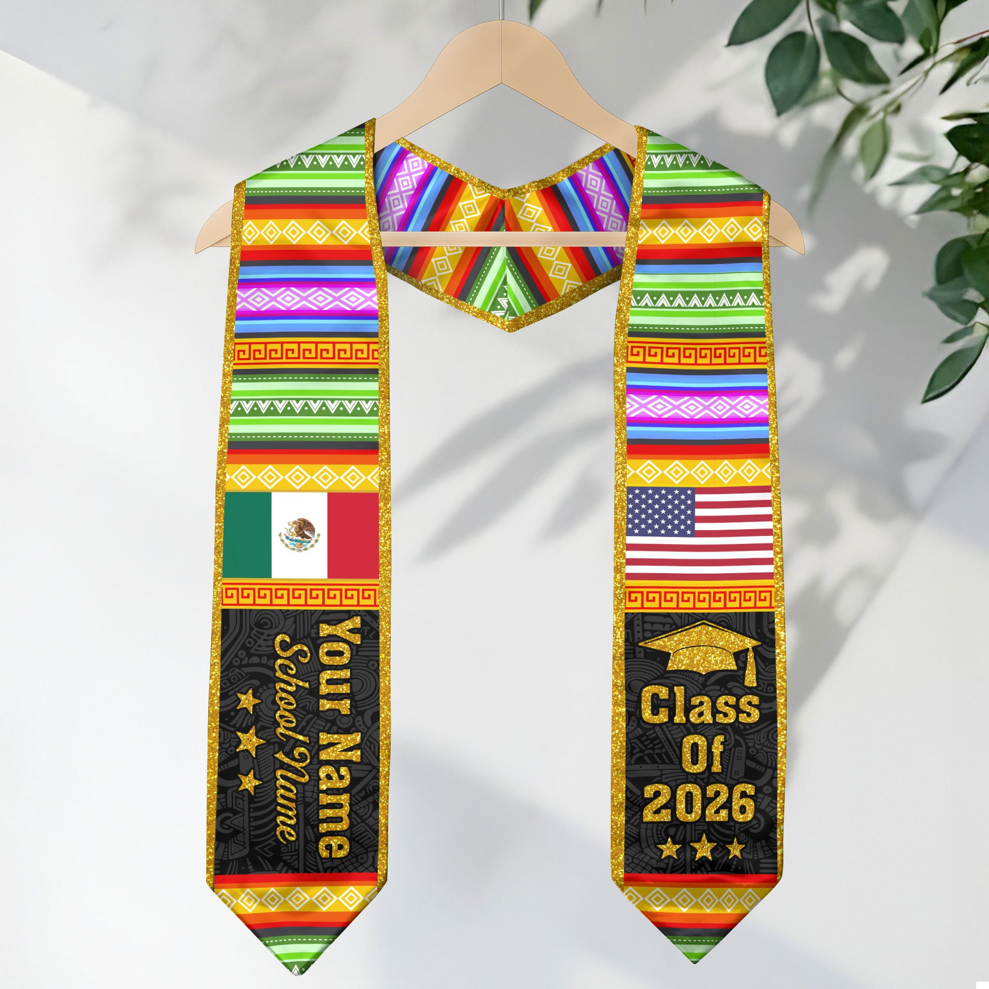 2026 Mexican Graduation Stole, Mexico Flag Sash, Personal Detail Option for Cap & Gown