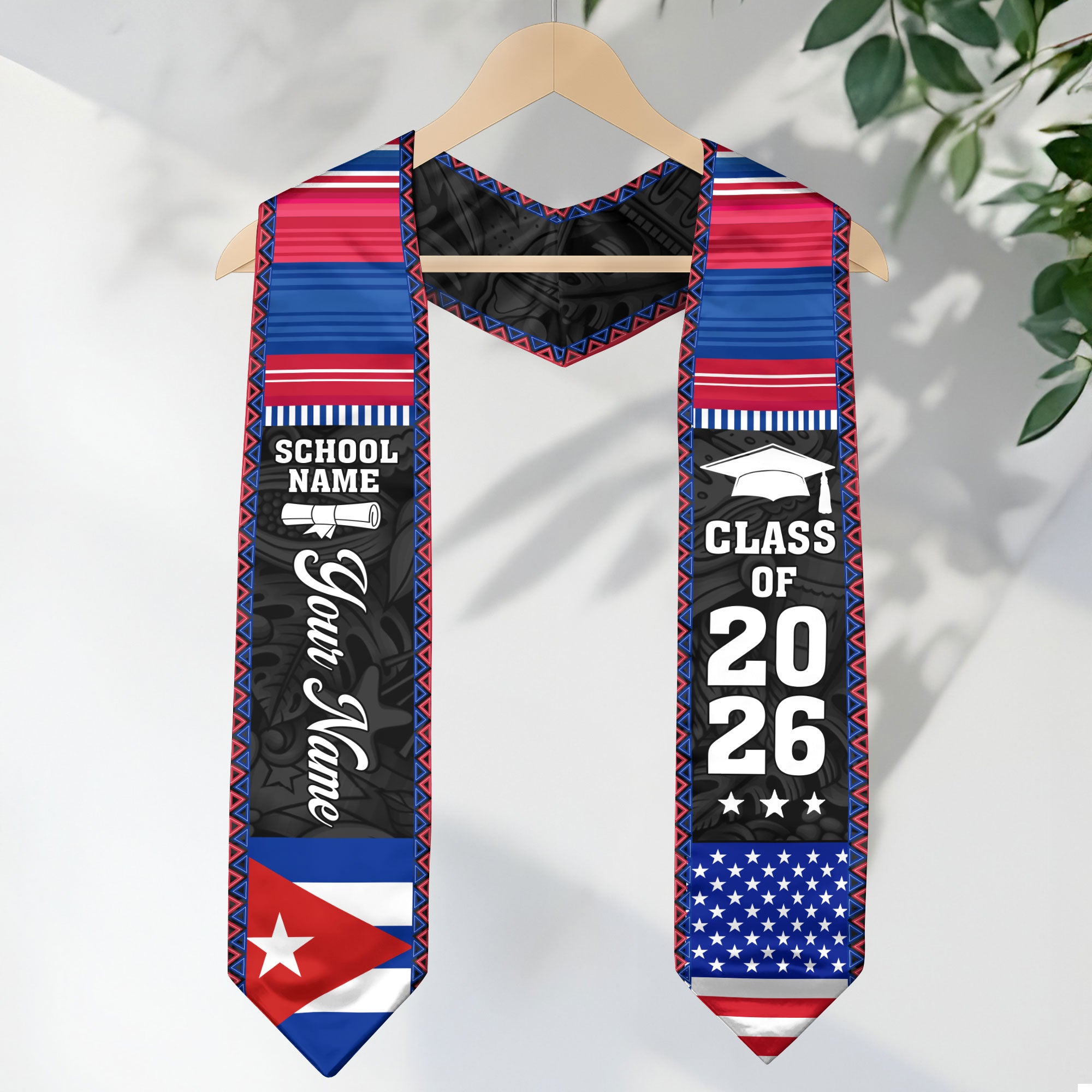 2026 Cuba Flag Graduation Stole, Cuban Sash, Personalization Option