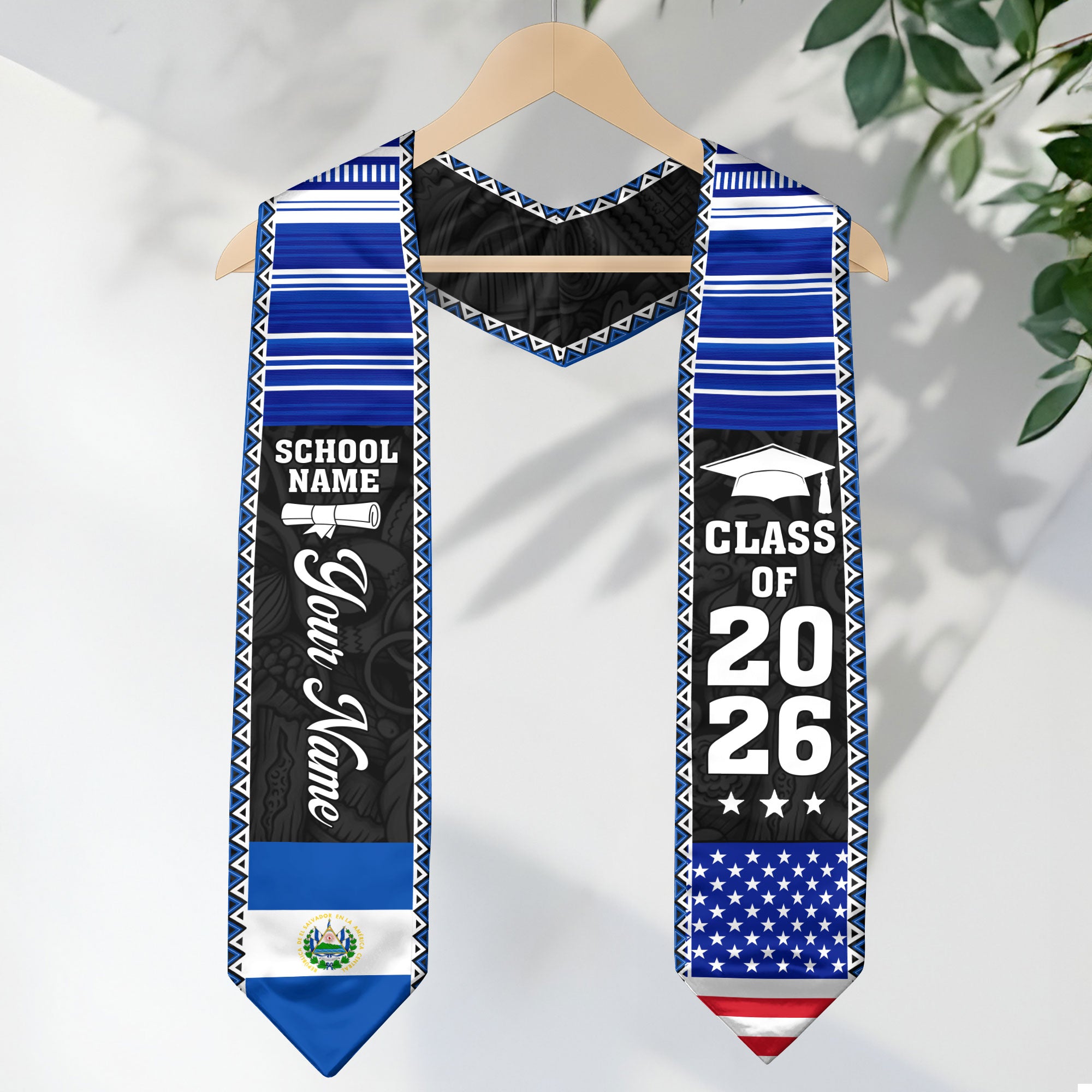 2026 El Salvador Flag Graduation Sash, El Salvador Stole, Add Custom Detail