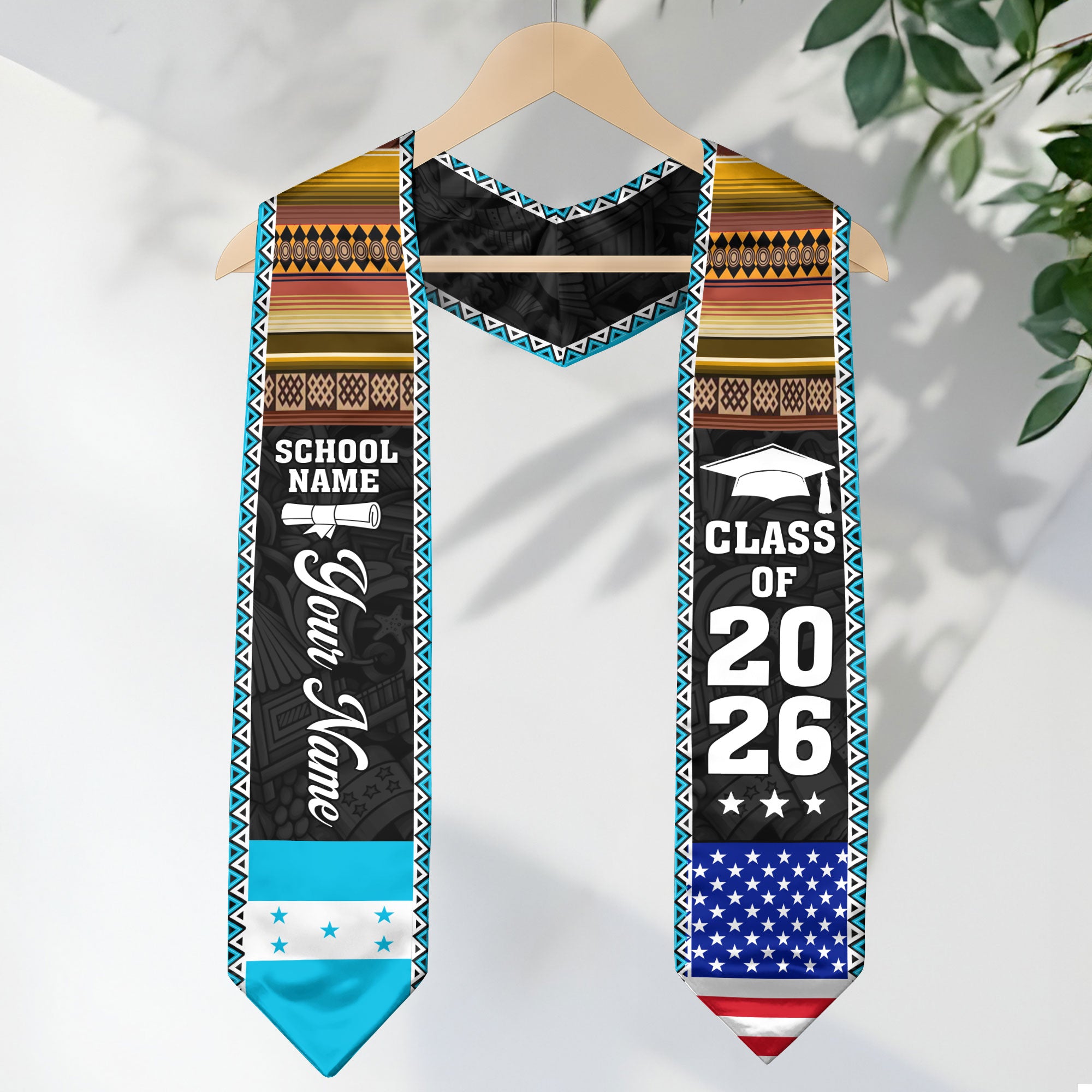 2026 Honduras Flag Graduation Sash, Honduras Stole, Add Personal Detail