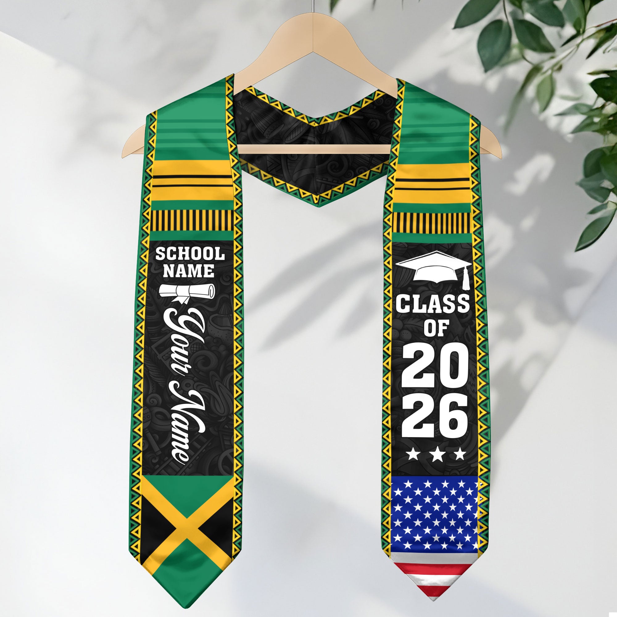 2026 Jamaica Flag Graduation Sash, Jamaica Stole, Personalization Option