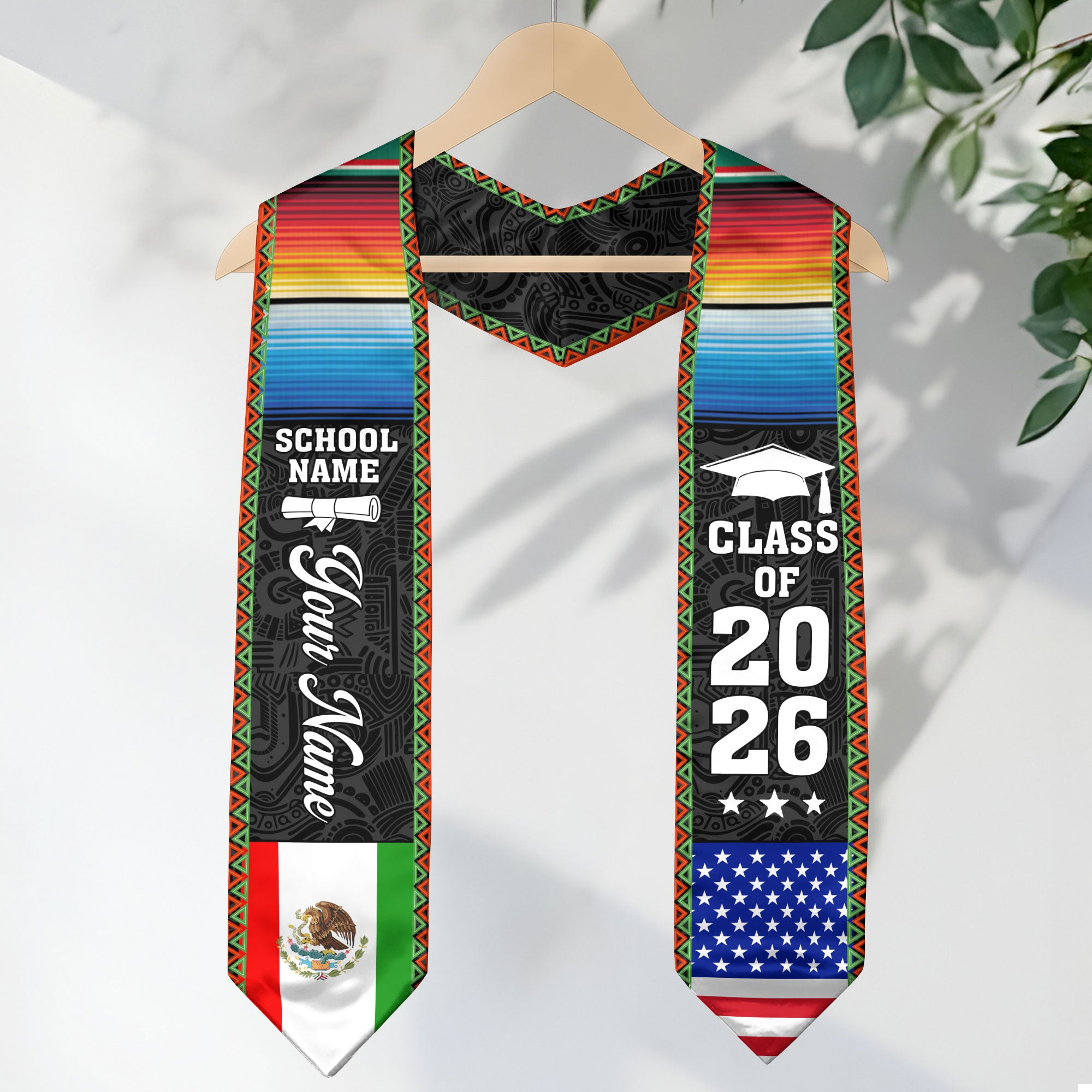 Mexican Flag Stole 2026, Mexico Graduation Sash, Optional Personalized Detail for Pictures