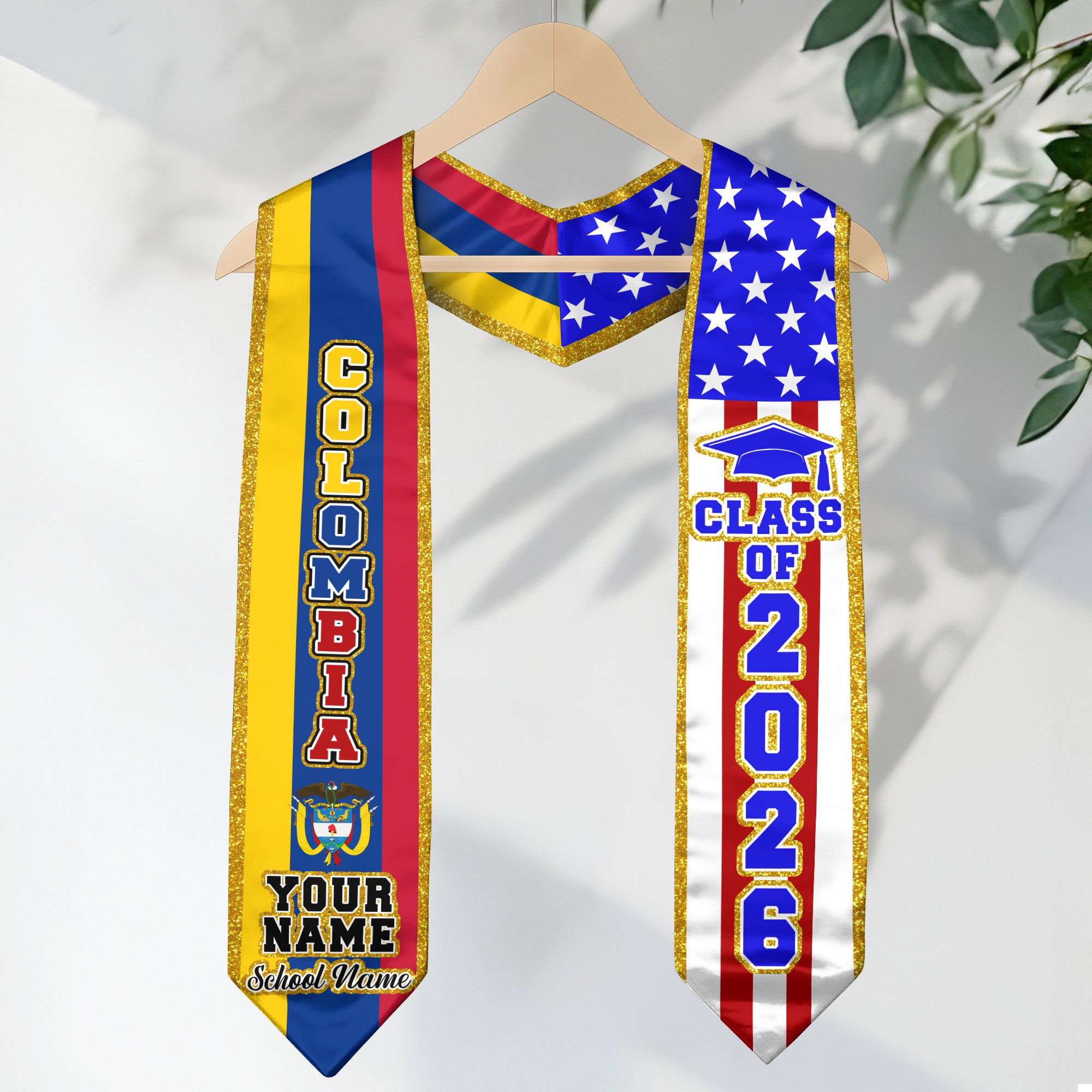 Customized Graduation Stole Colombia, Colombia Flag Graduation Sash, Custom Stole for Graduation 2026