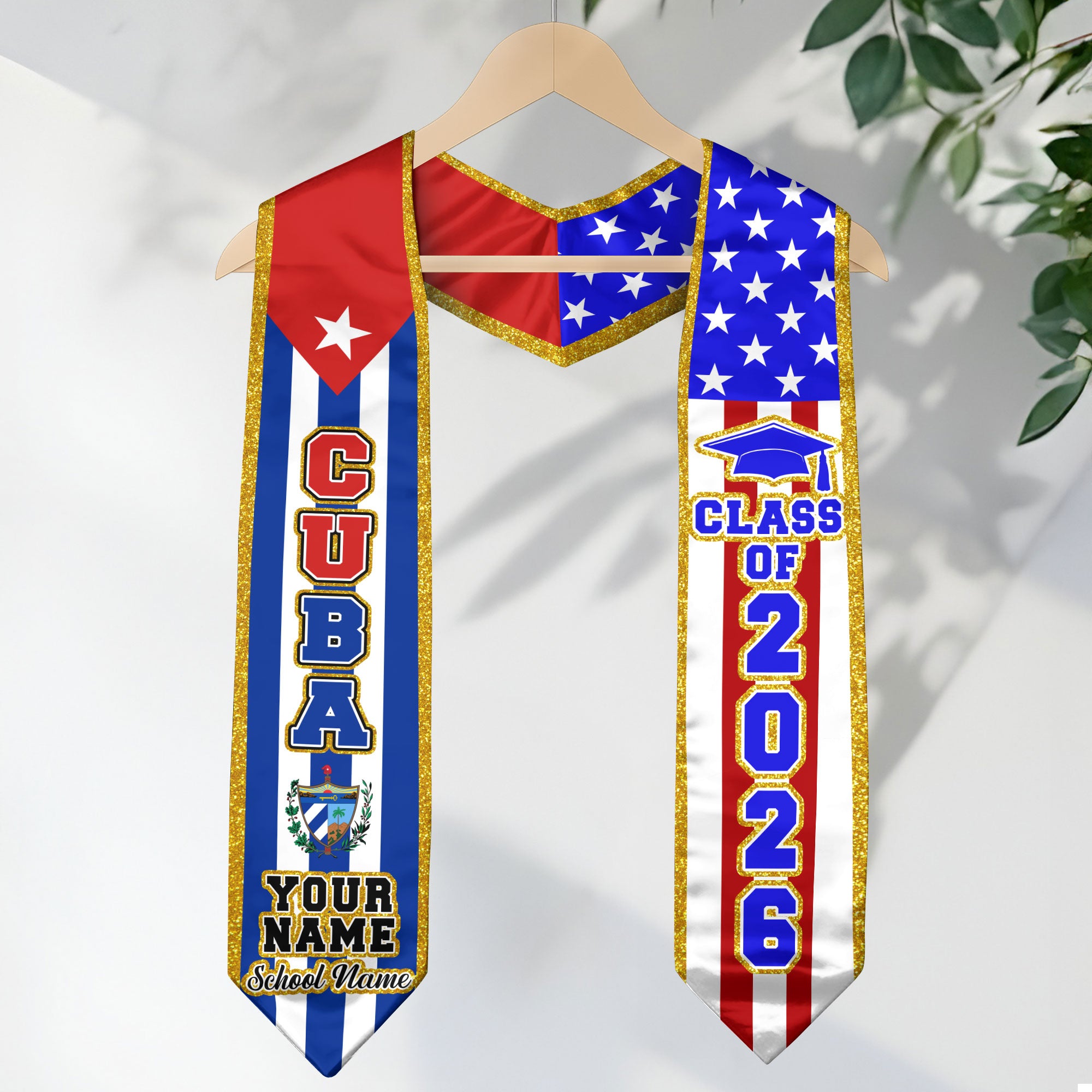 Cuba Flag Graduation Stole 2026, Cuban Sash, Add Personal Detail
