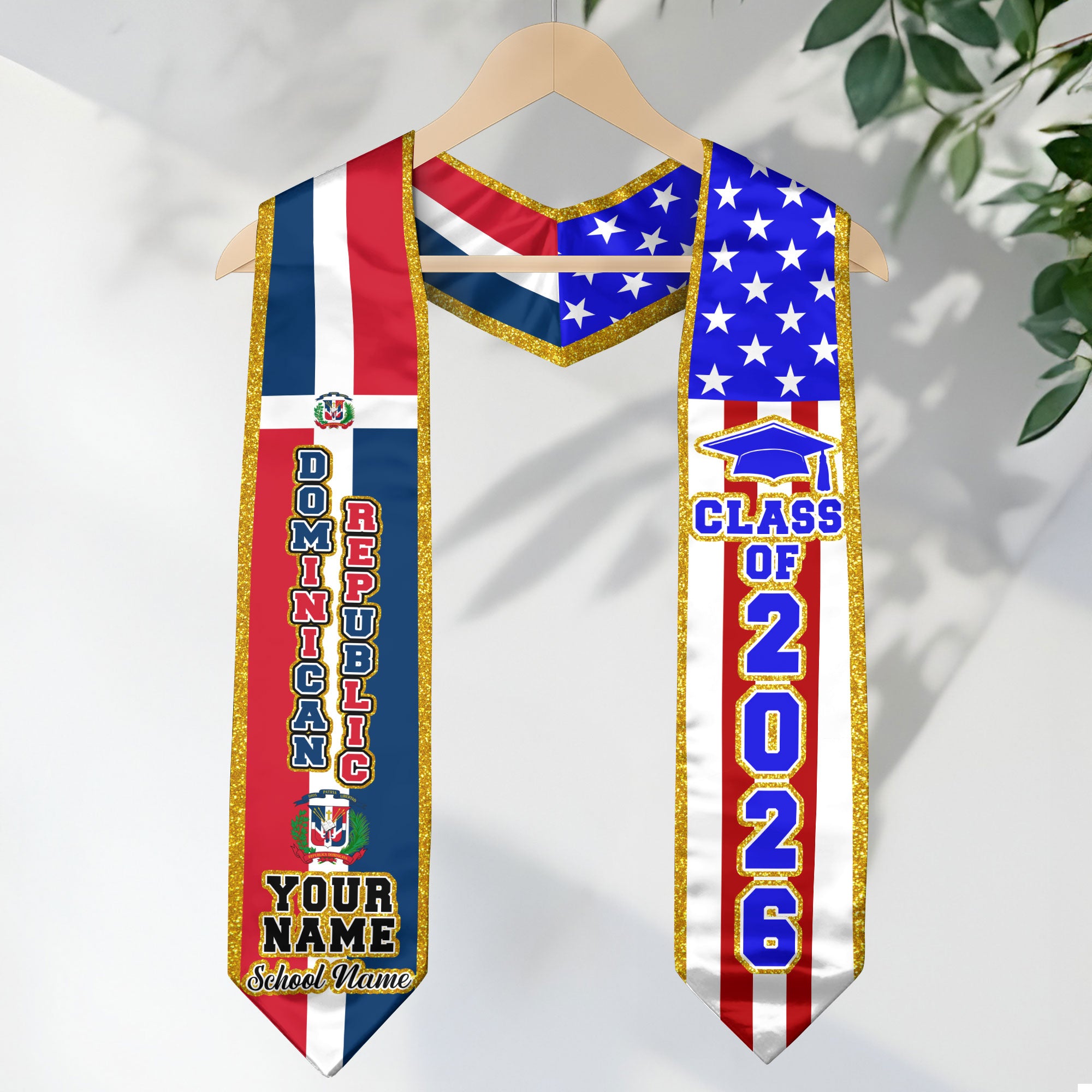 Dominican Flag Graduation Sash 2026, Dominican Stole, Personalized Detail