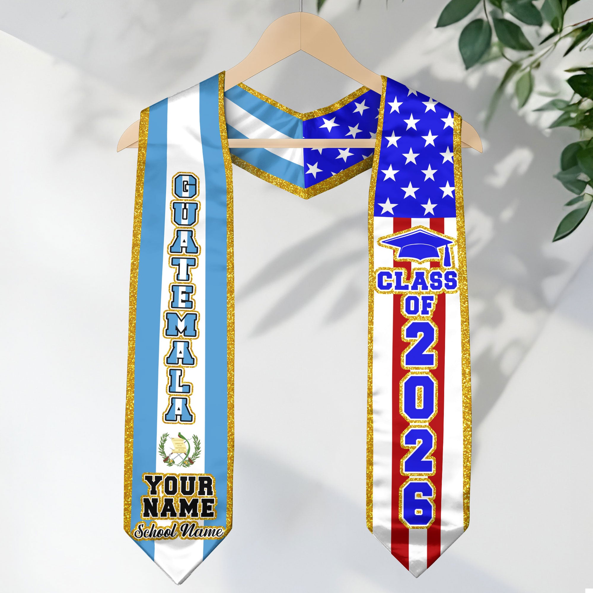 Customized Guatemala Graduation Stole, Bandera De Guatemala Stole, Custom Graduation Sash 2026, Class Of 2026