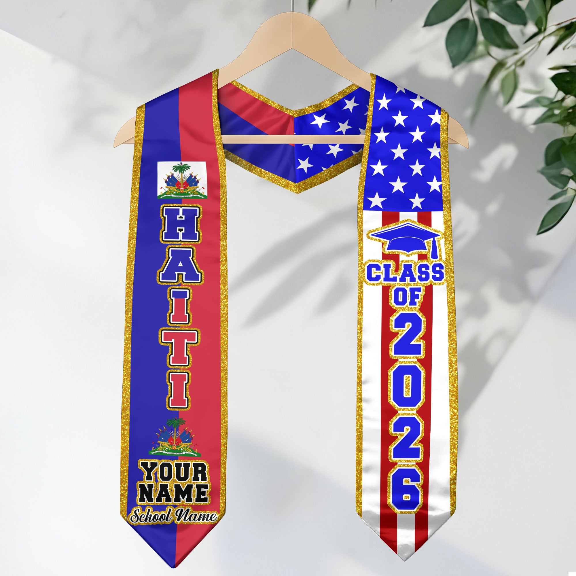 Haiti Flag Graduation Stole 2026, Haitian Sash, Personalized Detail