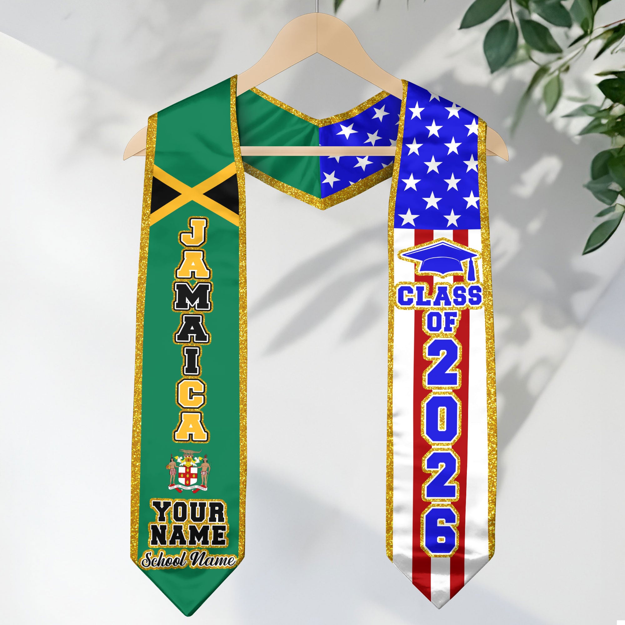 Jamaica Flag Graduation Stole 2026, Jamaican Sash, Personalized Detail