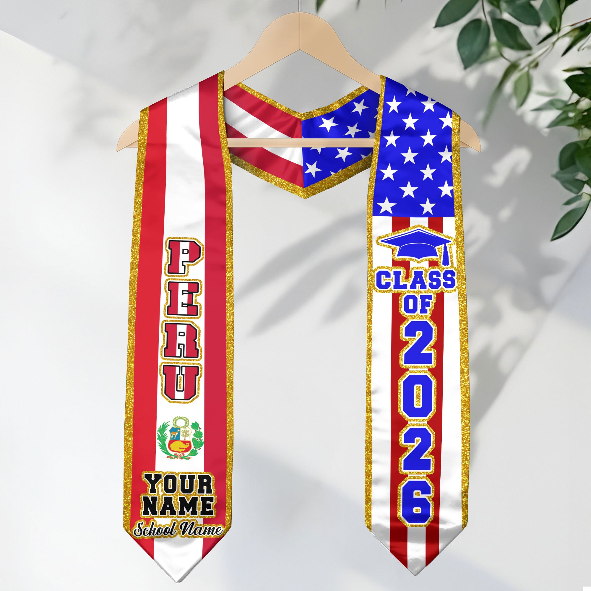 Customized Graduation Stole Peru, Peru Flag Graduation Sash, Custom Stole for Graduation 2026