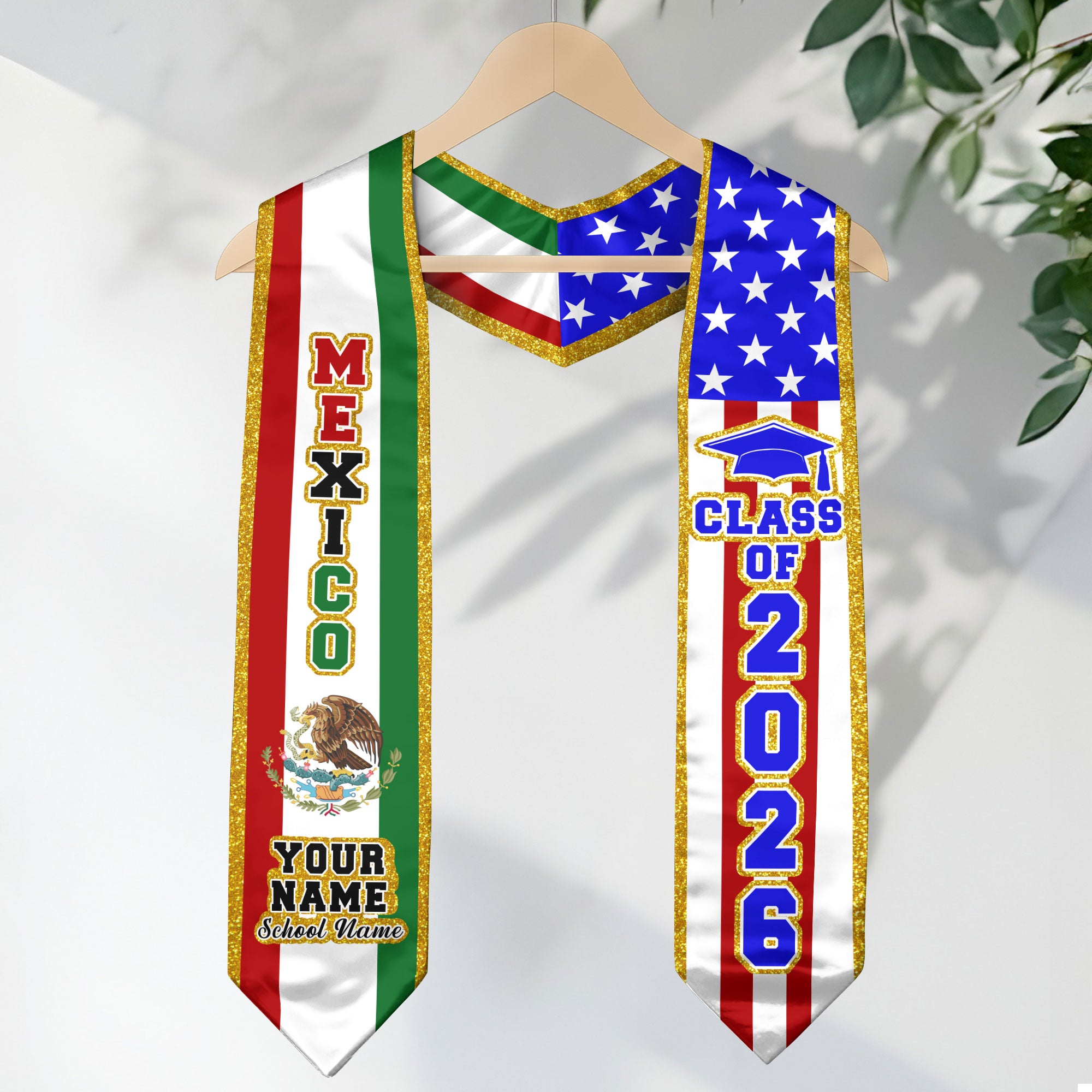 Mexico Graduation Stole 2026, Mexican Flag Sash, Personal Detail Option for Proud Grads