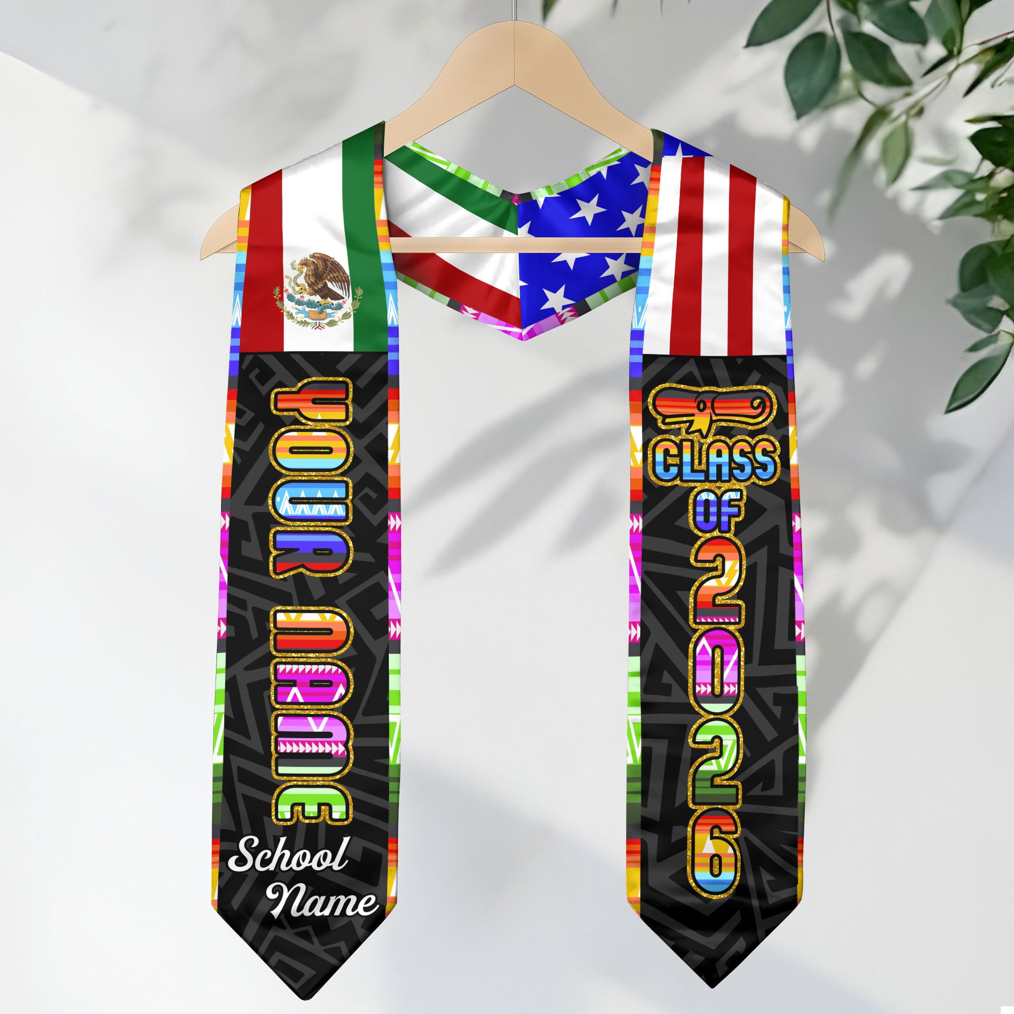 2026 Mexico Graduation Stole, Mexican American Flag Sash, Add a Personal Detail Option