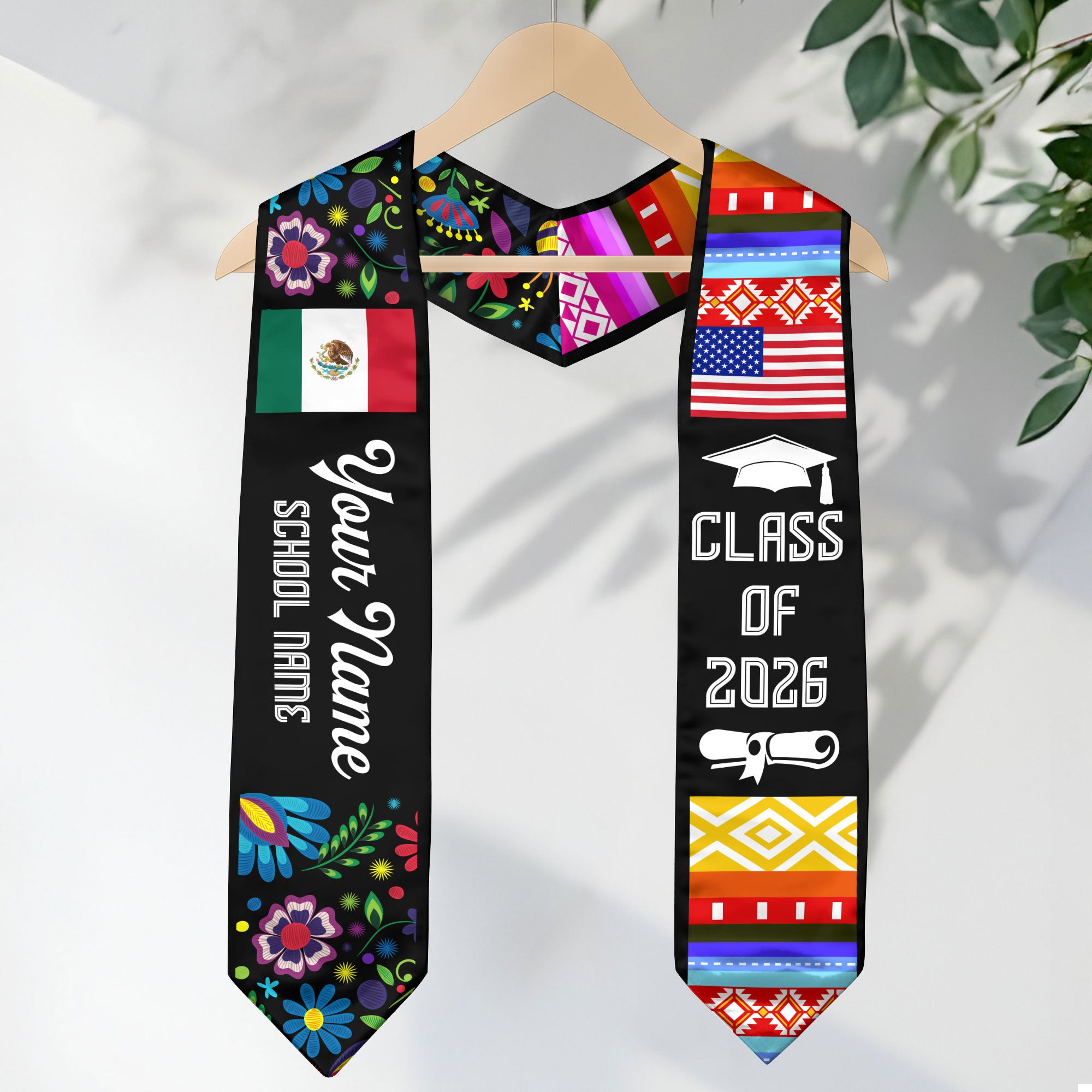 Mexican Flag Graduation Stole 2026, Mexico Sash, Optional Personalized Detail for Grads
