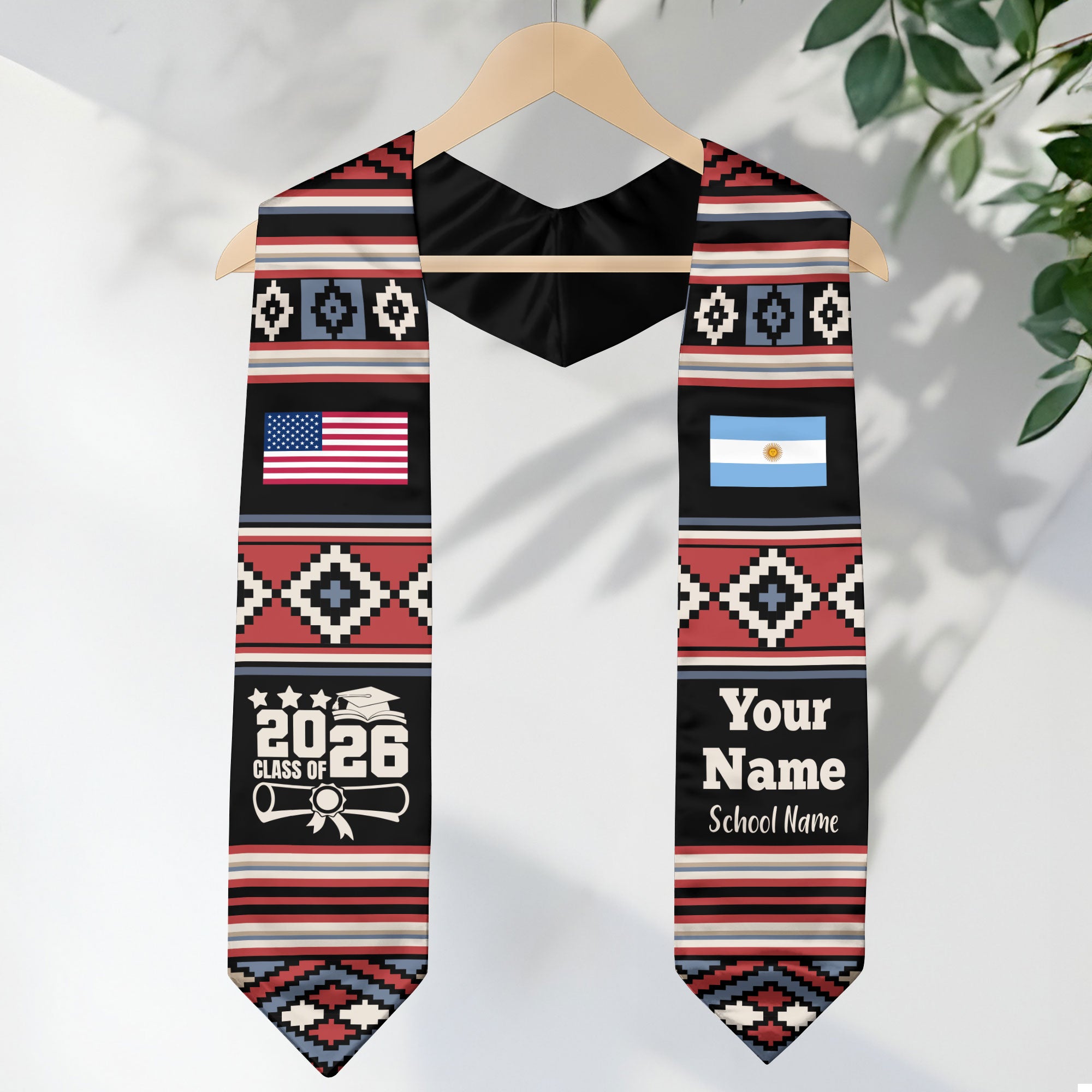 Customized Argentina Graduation Stole Featuring National Flag Motif, Graduation Sash for Class of 2026